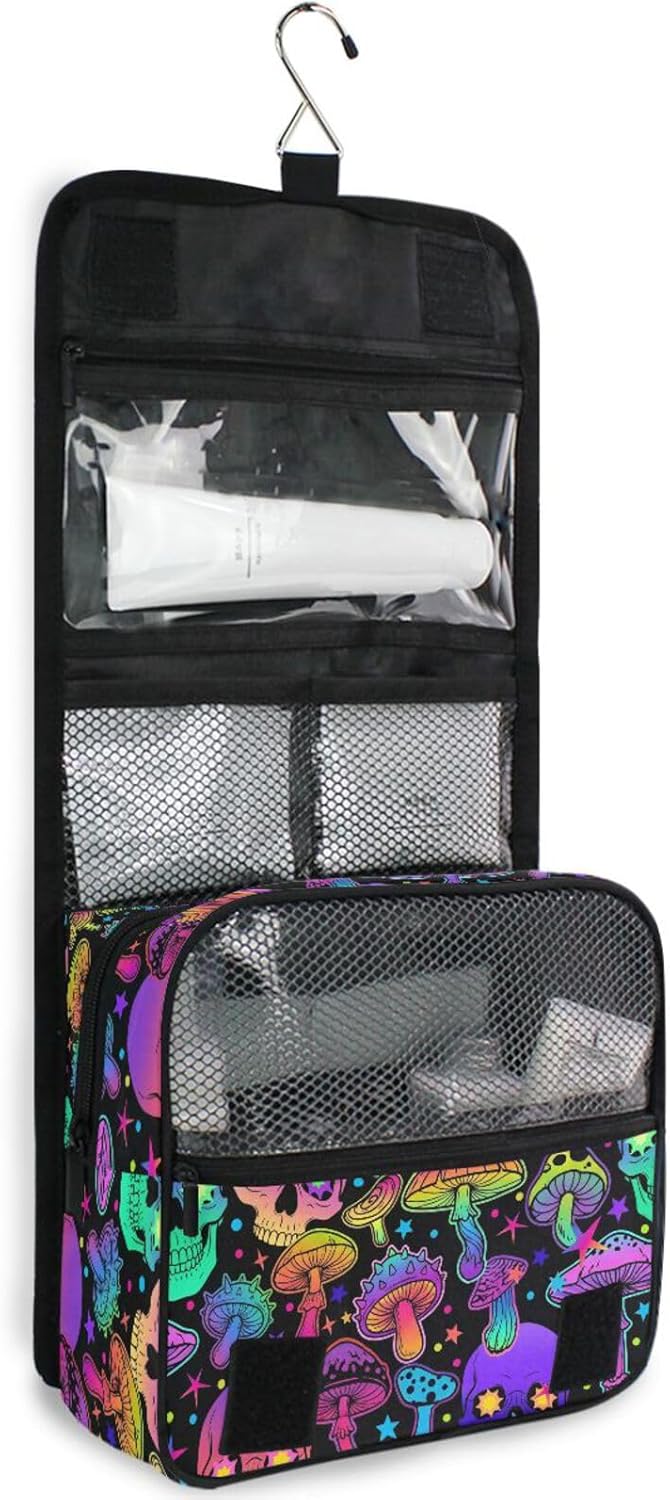 MNSRUU Hanging Toiletry Bag Magic Skull Mushroom Purple Makeup Bag Travel bag for Toiletries Portable Toiletry Organizer Bags Toiletry Bag for Women Men, Travel-Essentials Toiletry Bag