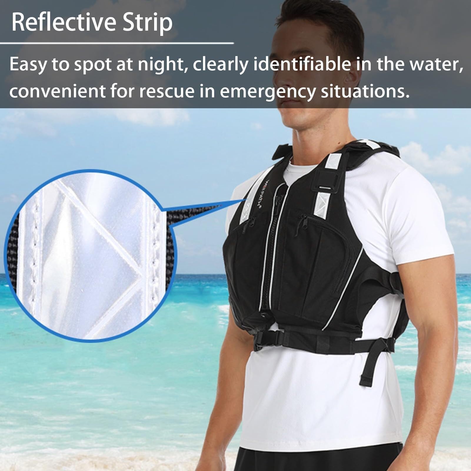 Chaleco de Kayak Unisex Ajustable Alta Flotabilidad Ligero Nylon Algodón Flotante Bolsillos para Rafting Paddle Surf Deportes Acuáticos
