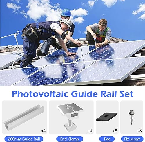 Miniatura 7 de Soporte de techo para panel solar, rieles de montaje de panel solar de aluminio, abrazaderas de riel de techo, kit de instalación de conector de