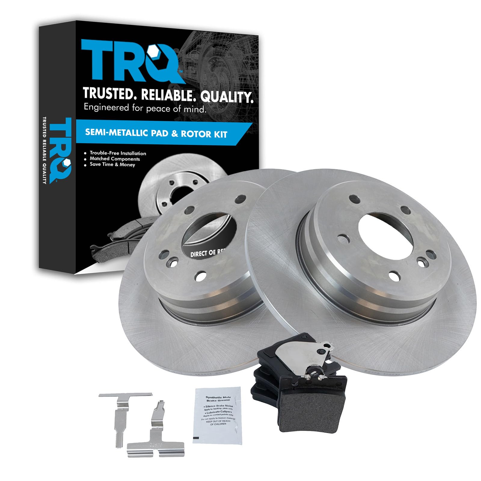 TRQ Rear Brake Pad &amp; Rotor Set Semi Metallic Rotors