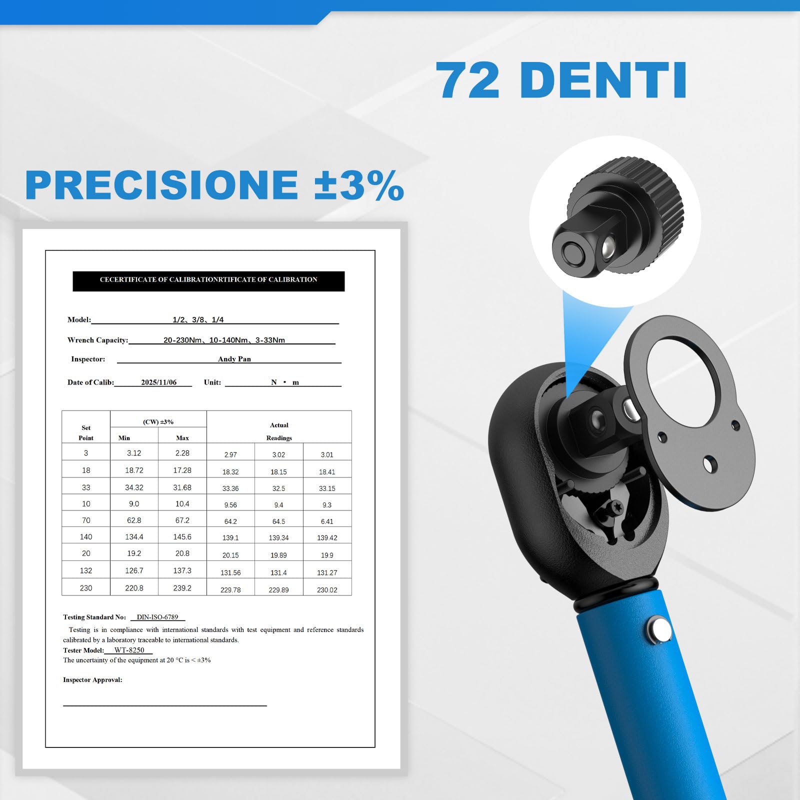 Set di Chiave Dinamometrica con 1/4" 3/8" 1/2", 3-230N·m, 72 Denti | Chiavi Dinamometriche con Precisione ±3%, Doppia Scala, Valigetta, per Moto Bici Auto Camion Bulloni Lavori Meccanici