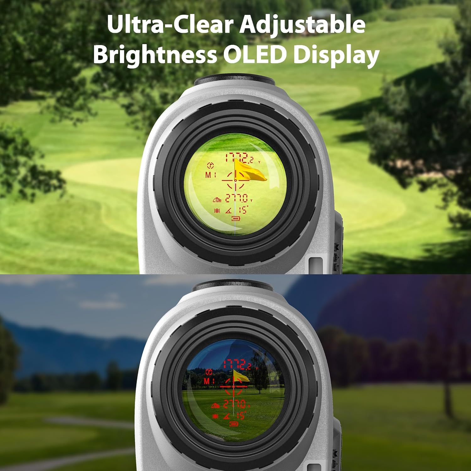 Gogogo Sport Vpro Gen 2 Golf Entfernungsmesser, 1200/2500 Y Messbereich, ultraklare Optik 99% Transmission, OLED Duale Stromversorgung, Zielflaggen-/Gefälle-Erkennung & magnetische Halterung
