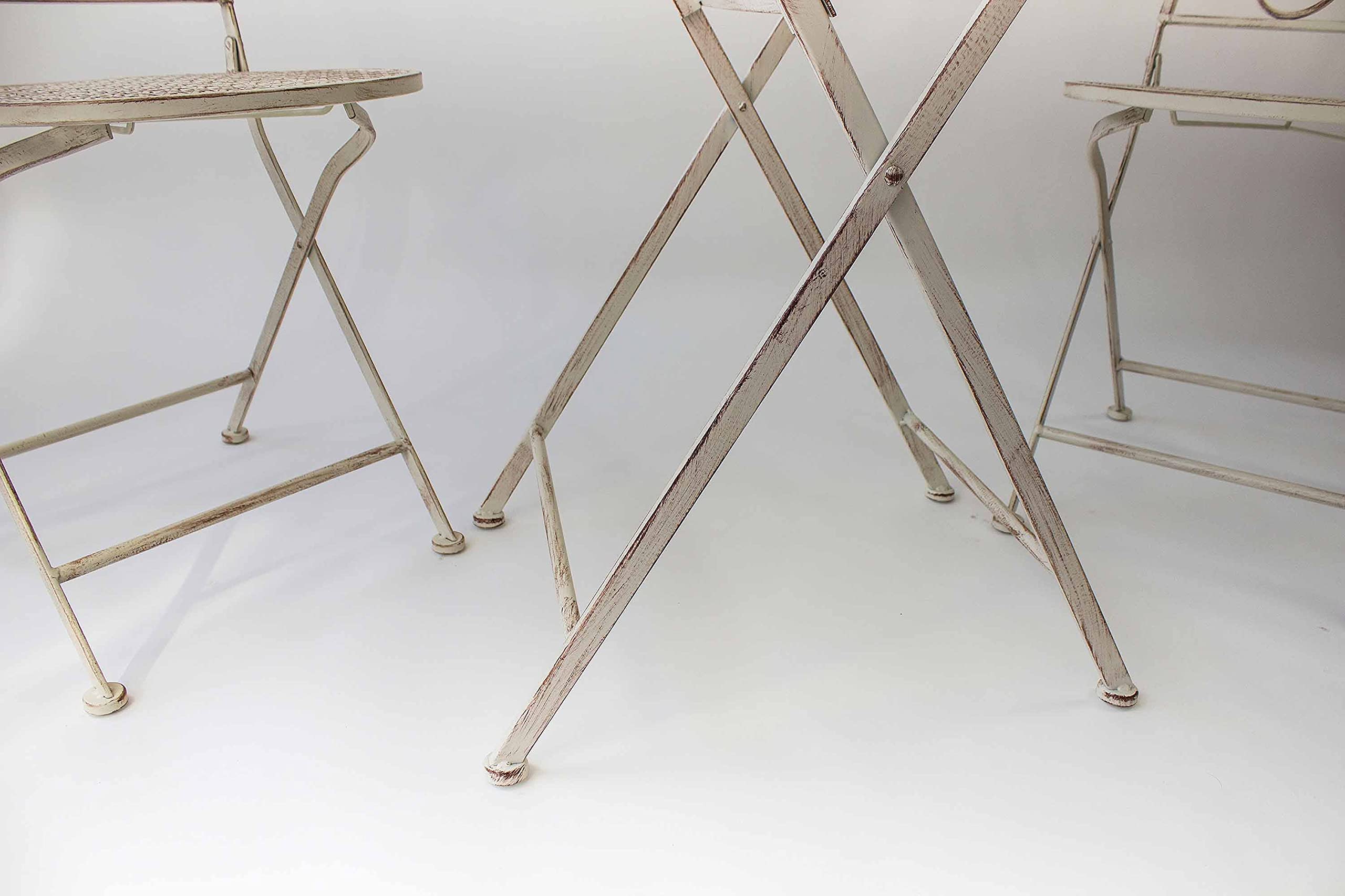 AVANTI TRENDSTORE - Bistro - Set arredo esterno in ferro per due persone, composto da un tavolino con piano rotondo e due sedie, pieghevole. Disponibile in due colorazioni. (bianco antico)