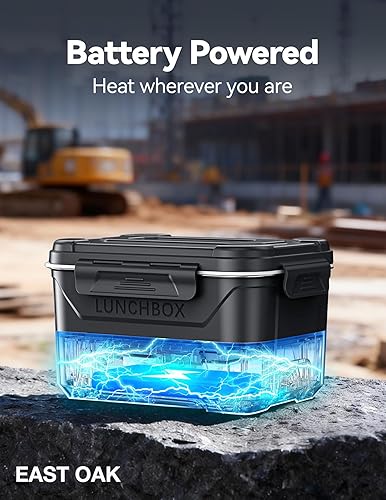 Miniatura 2 de EAST OAK Fiambrera recargable autocalentable, 5.5 tazas, lonchera eléctrica inalámbrica con calefacción automática, incluye tenedor, cuchara y bolsa