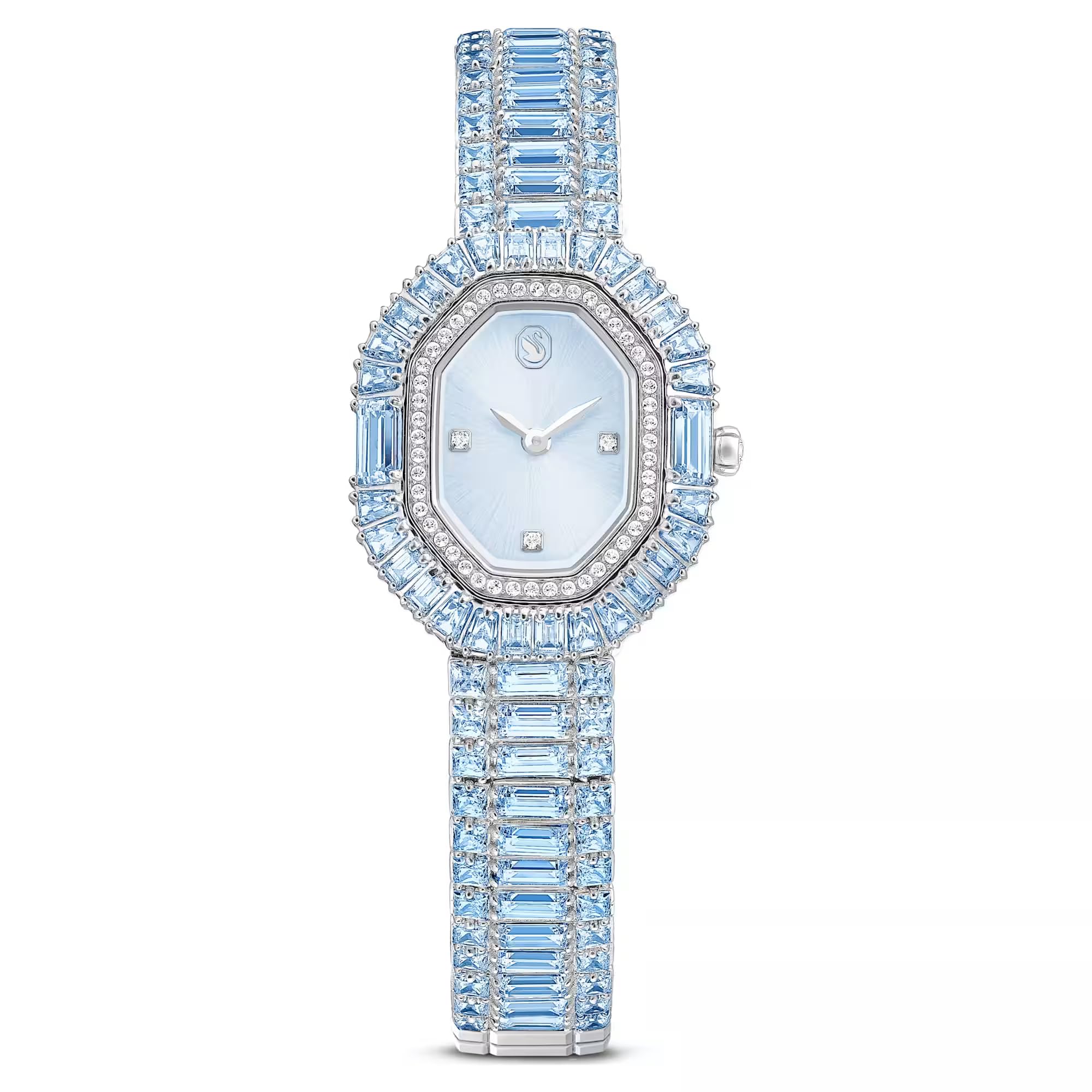 Swarovski Matrix Octagon Armbanduhr, Baguette-Schnitt, Armband aus Metall, Blau, Edelstahl