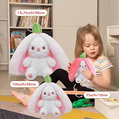 Miniatura 8 de MIAODAM Peluche de conejo de Pascua, zanahoria y conejo de fresa que se convierte en conejo, muñeca de fruta de zanahoria y fresa, juguete divertido