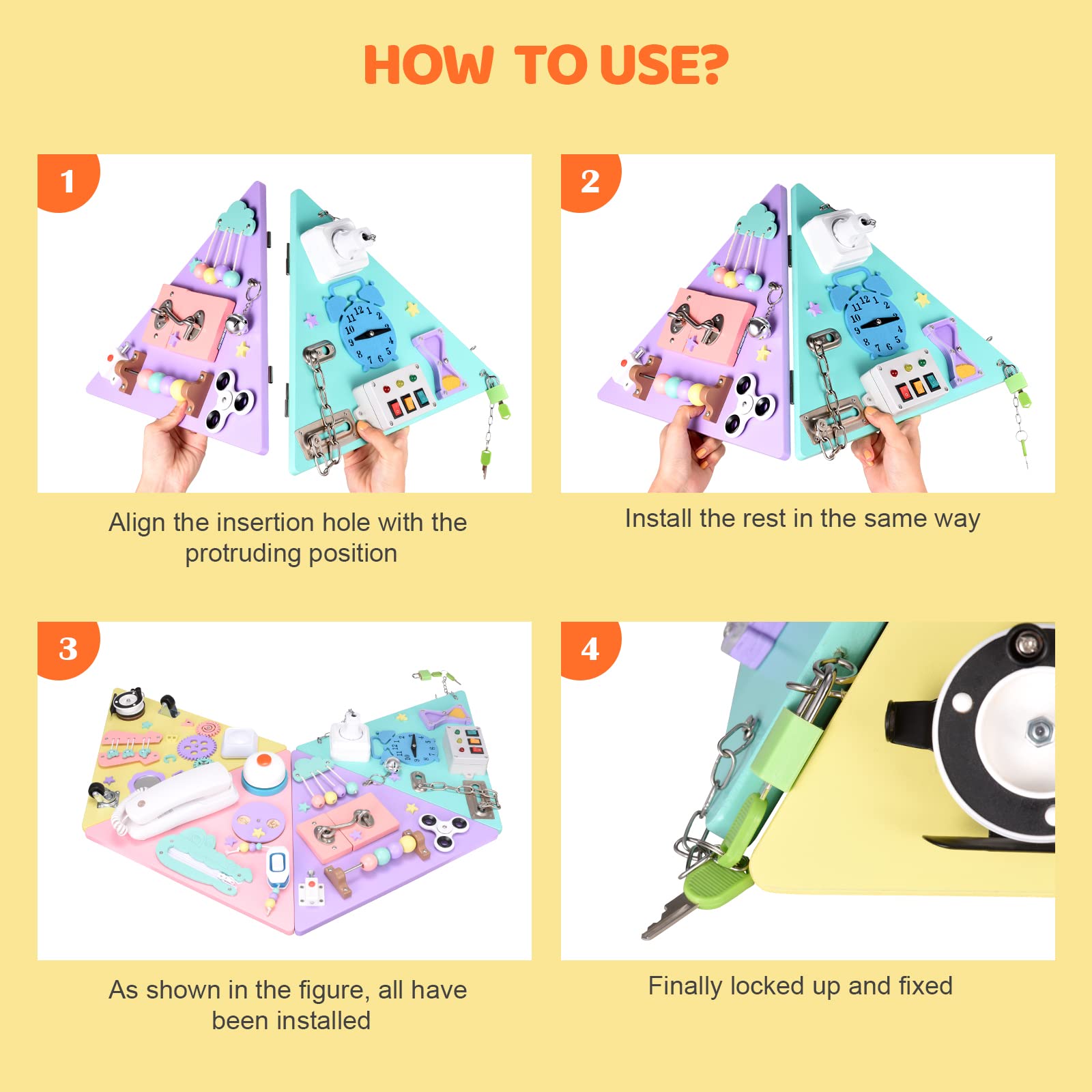 Montessori Busy Board, Motorikbrett Motorikspielzeug zum Lernen Feinmotorik Aktivitätsbrett Skills Board Pyramide Activity Bord Sensorische Spielzeuge für Kleinkinder im Alter von 1–3 Jahren