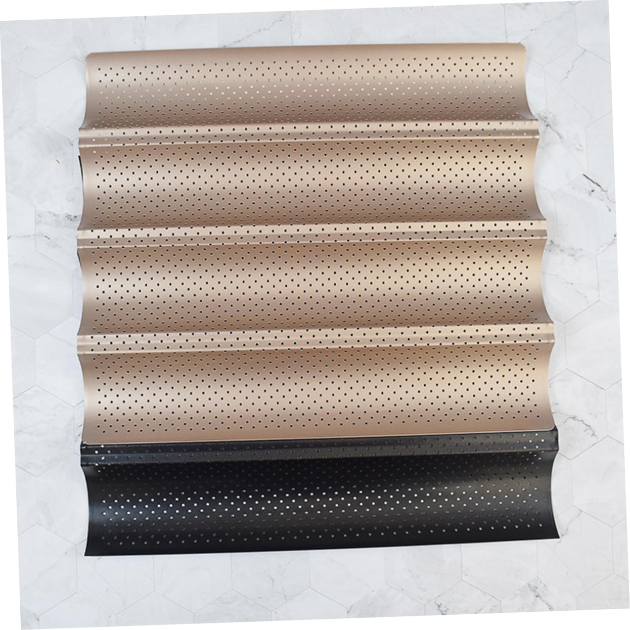 Molde para Baguette de Acero al Carbono, Bandeja Dorada con Orificios de Ventilación, Antiadherente y Reutilizable para Hornear Pan en Casa