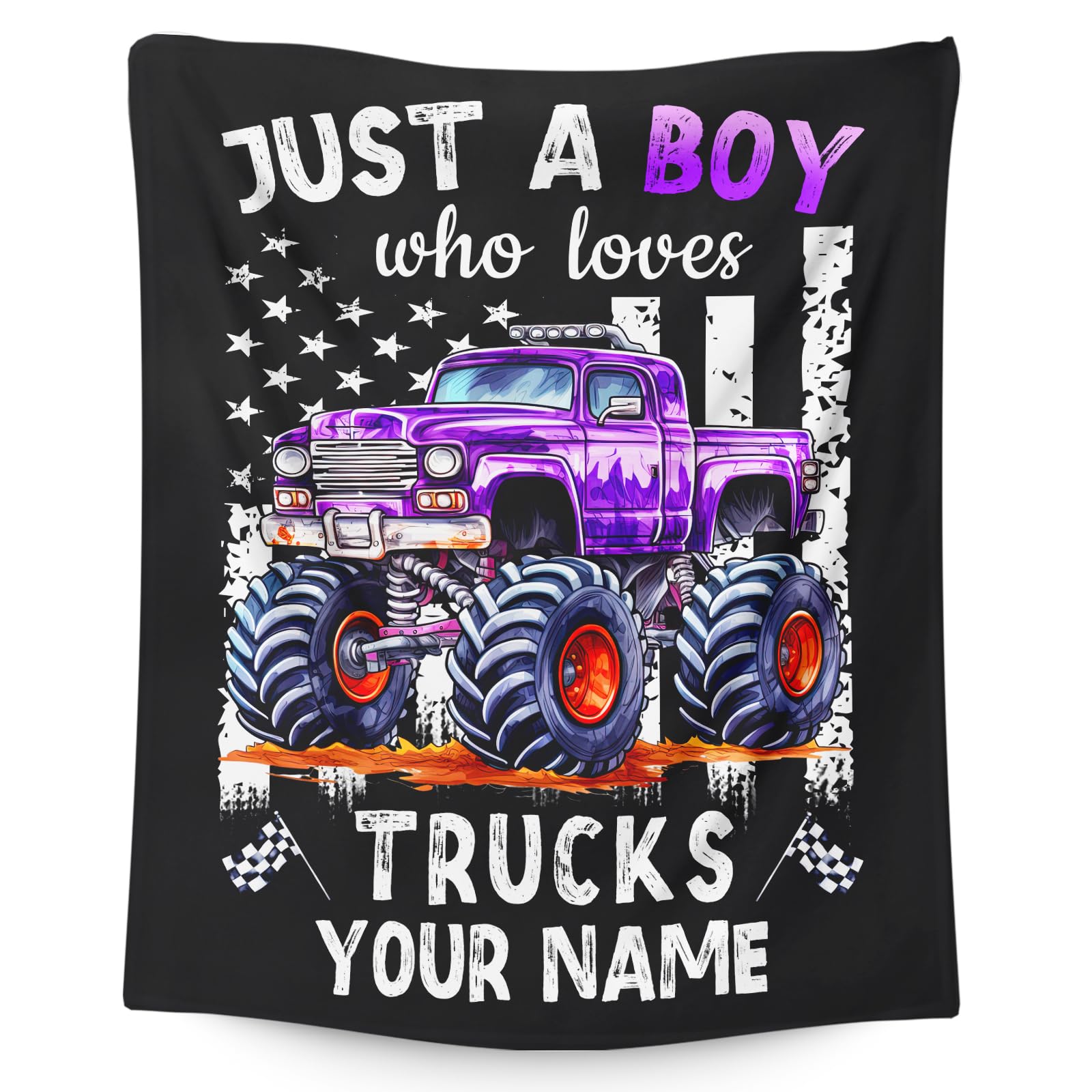 Personalized Truck Blanket for Kids Teens Boys - 40x50 Inches Cute Truck Throw Blanket Gifts for Truck Lovers - Custom Black Soft Fuzzy Car Stuff