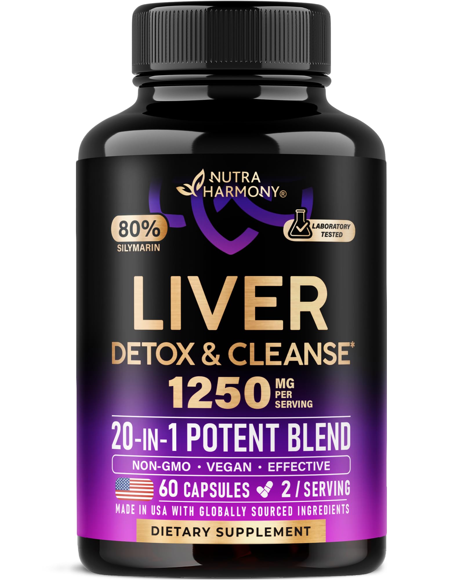 Liver Cleanse Detox & Repair - Milk Thistle | Dandelion | Artichoke | TUDCA | Glutathione & NAC - Effective Liver Health Supplement | 80% Silymarin - Laboratory Tested, Vegan - Made in USA 60 Capsules