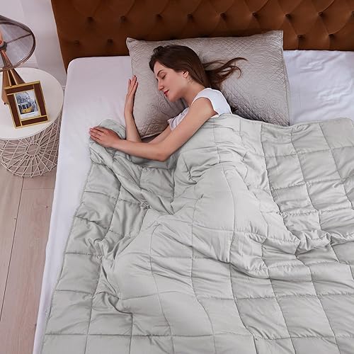 Miniatura 3 de L'AGRATY Manta con peso de 60 x 80 pulgadas, 15 libras, manta pesada de microfibra transpirable con cuentas de vidrio, manta grande para adultos