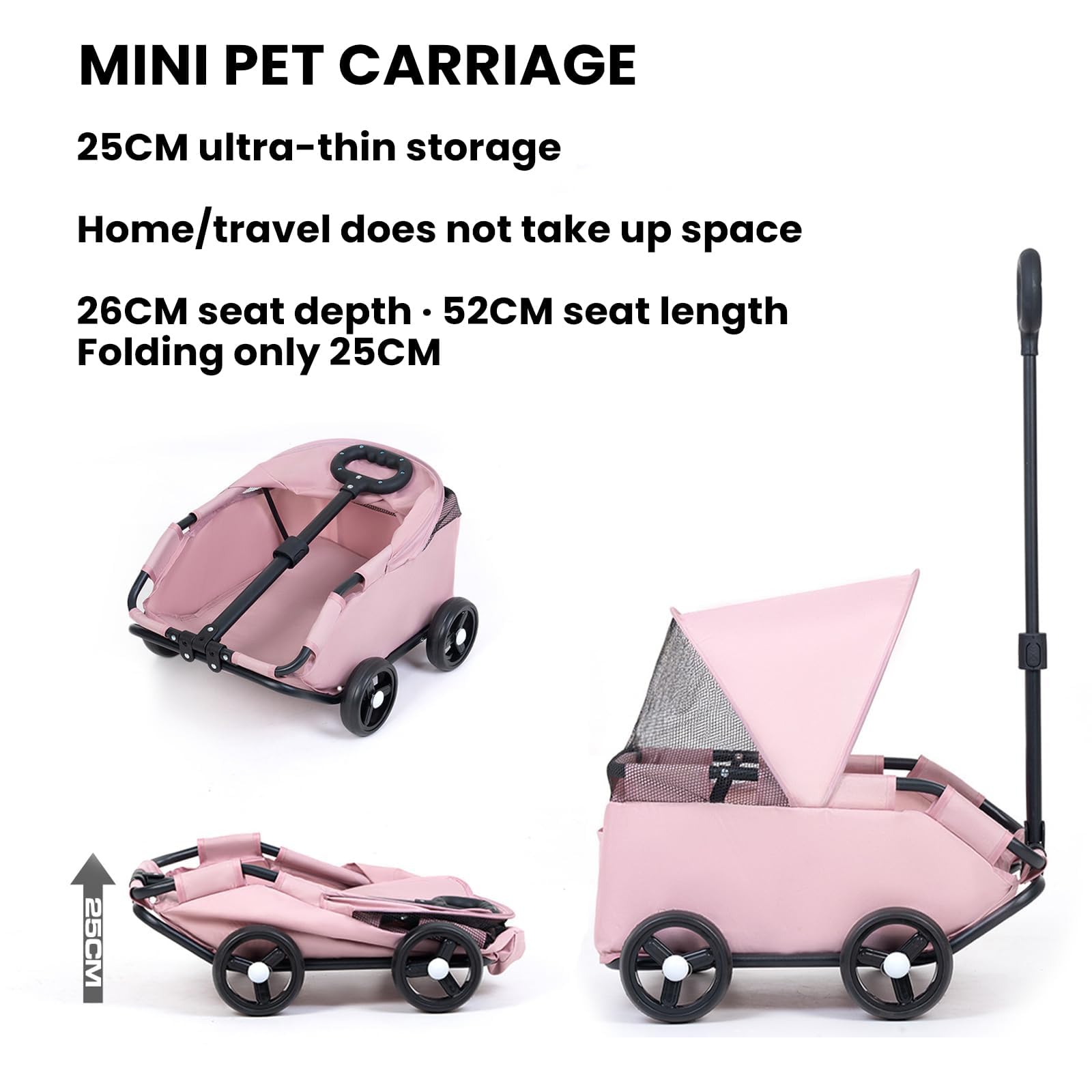 Cochecito plegable para mascotas con mango giratorio de 360 grados y toldo para perros pequeños y gatos