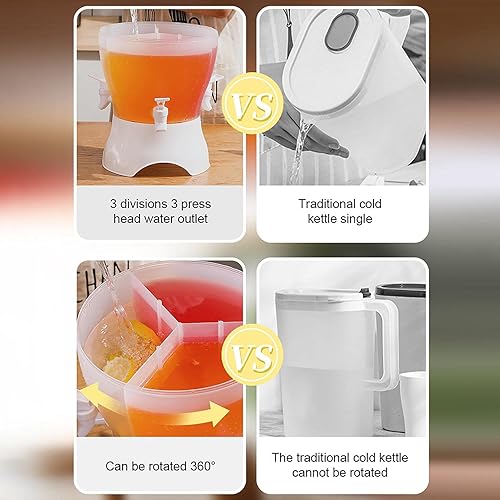 Miniatura 6 de Naysku Dispensador de bebidas de 3 compartimentos, dispensador de bebidas con 3 grifos y 3 compartimentos de almacenamiento, recipiente de agua fría