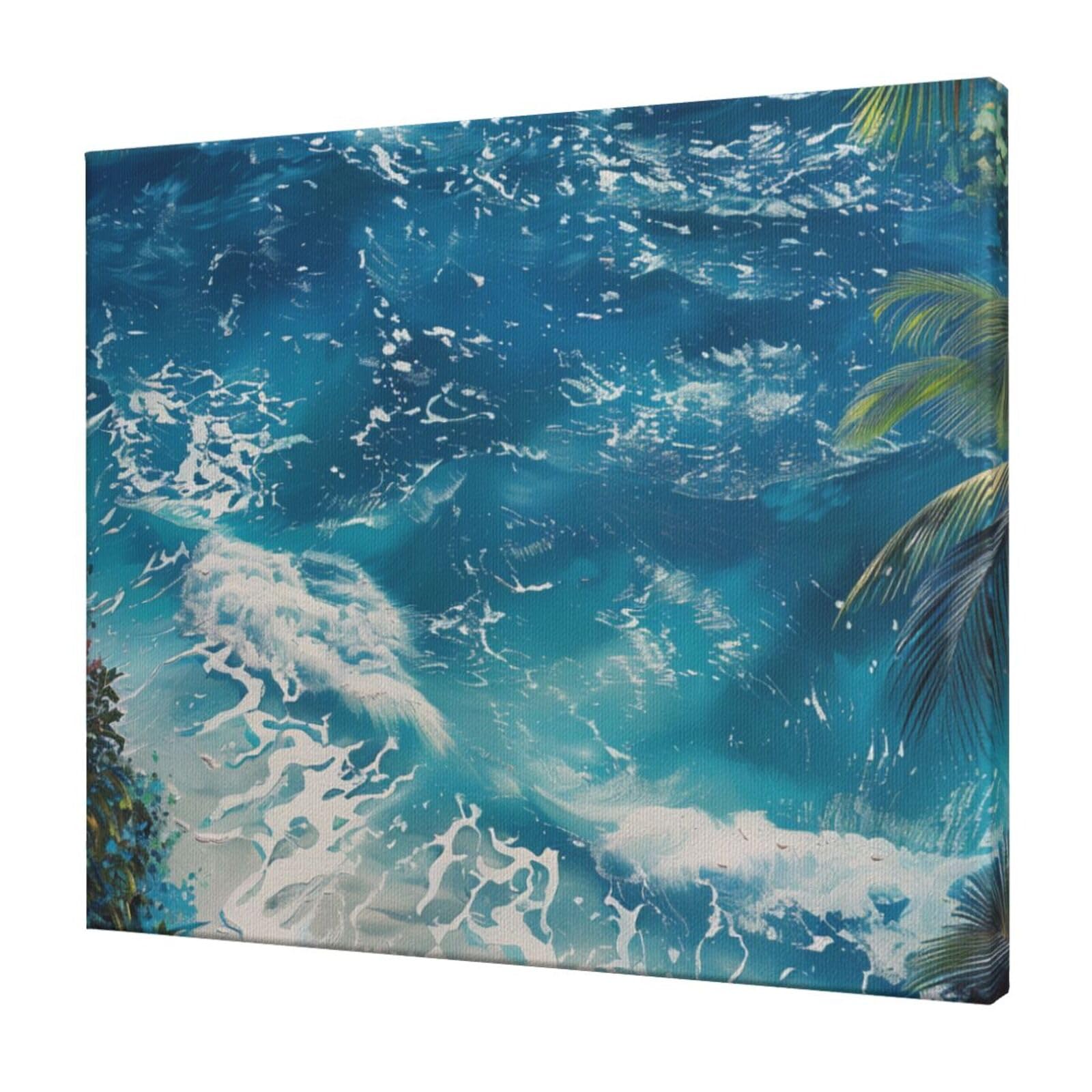 YKLJG Tropical Sea Beach Theme Printed Wall Art Canvas Prints 60x50 CM Wooden Framed Picture Painting Artwork for Bedroom Kitchen Home Office Decor