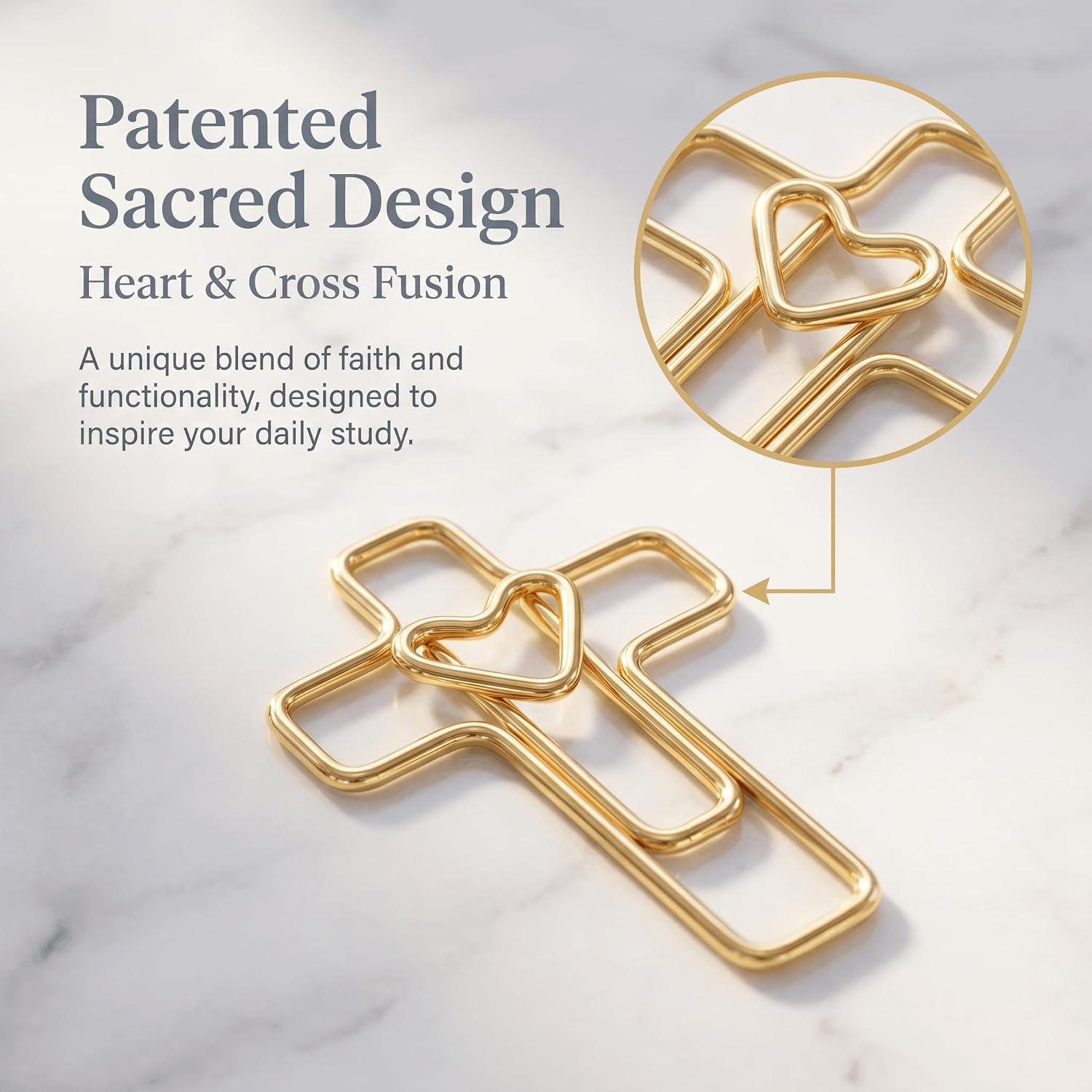 50 PCS Gold Heart Cross Paper Clips, Metal Bible Study Supplies and Christian Bookmarks, Cute Planner Accessories for Journaling, Religious Gifts for Women Teachers