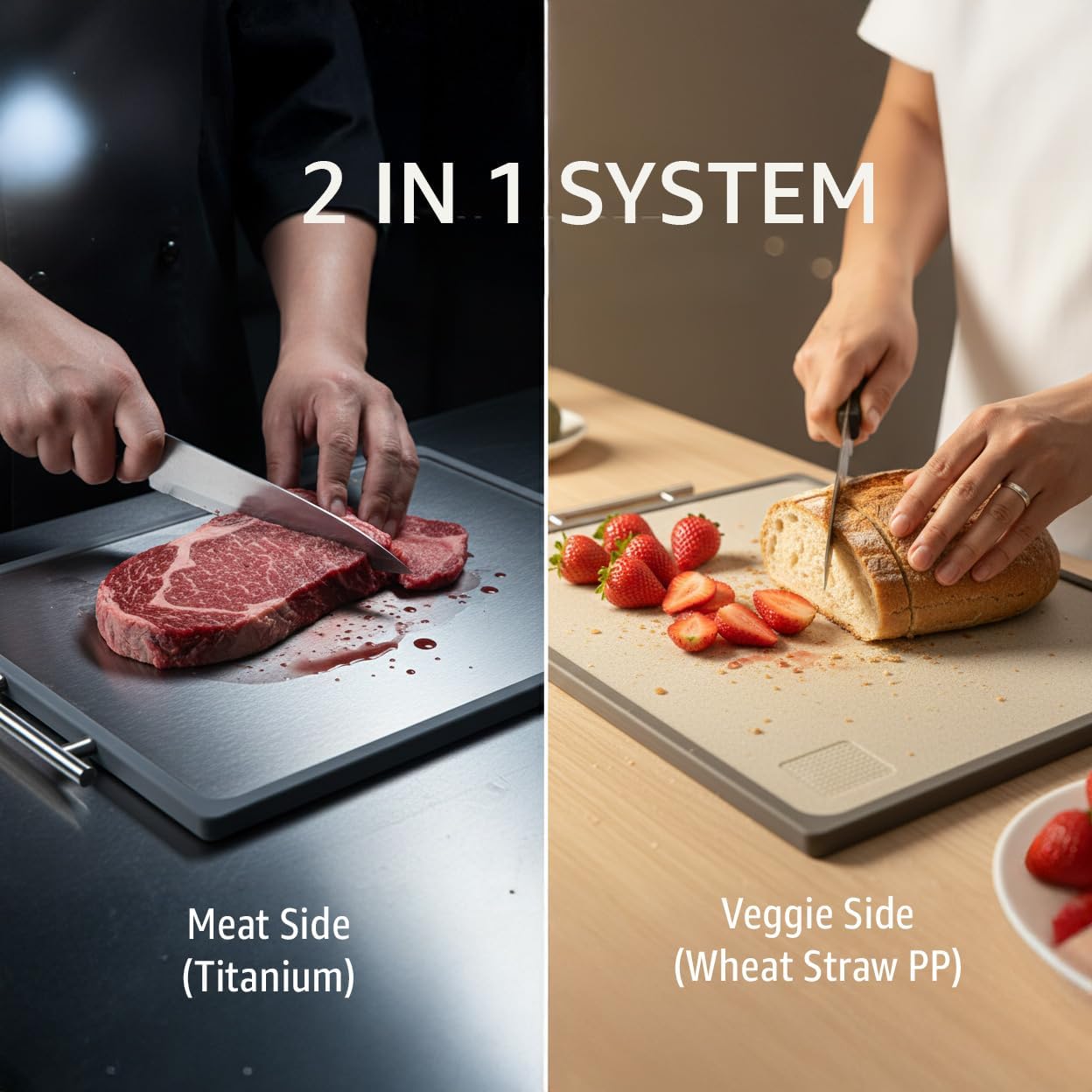 XL 16.7" Titanium Cutting Board - Double Sided for Meat & Veggie, Heavy Duty, Dishwasher Safe, Non-Toxic & Knife Friendly - Large Cutting Board for Kitchen, 1PC