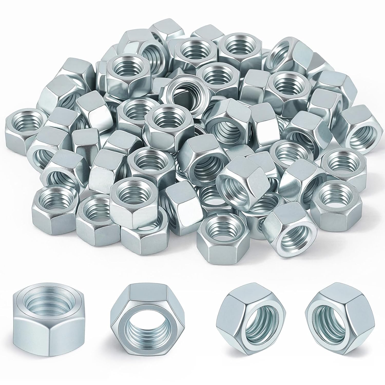 Yaocom 200 Pack 3/8"-16 Zinc Hex Nuts Electro Galvanized Finish Bright Silver UNC Coarse Thread Hex Nuts Bulk Compatible with Bolts and Threaded Rods of The Same Specification