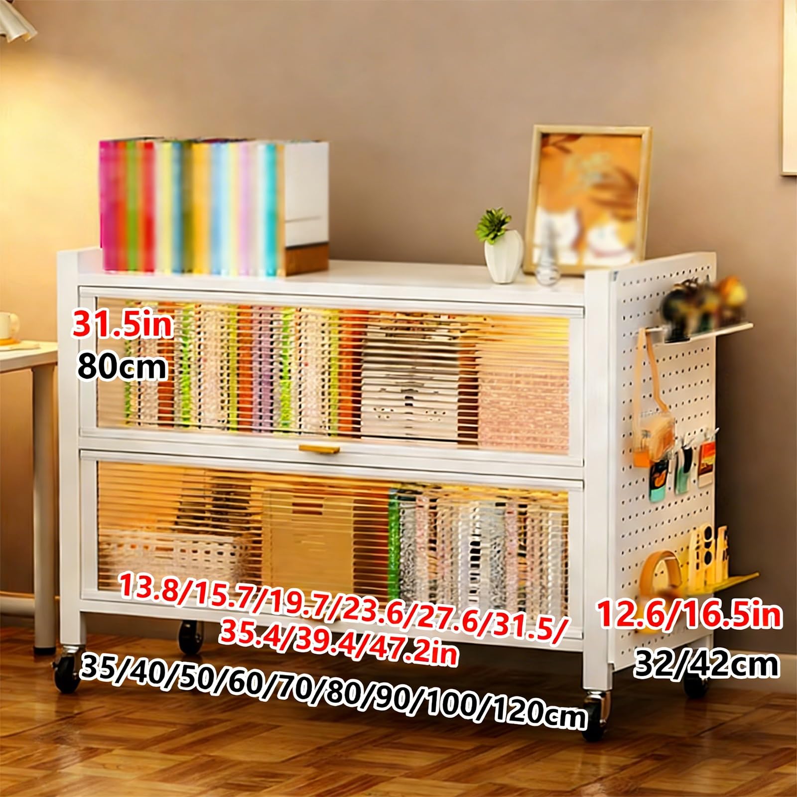 Mobile Dispensa Cucina Armadietto Cucina con Ruote Materiale in Lamiera D'acciaio Laminata a Freddo Dotato di Pannello Forato Adatto a Cucine, Soggiorni Scaffali in Metallo(80 * 42 * 80cm)