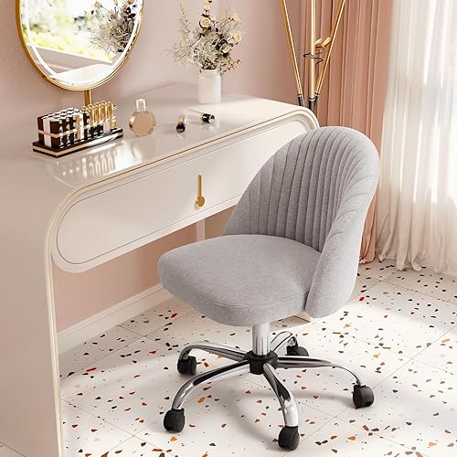 Miniatura 2 de JUMMICO Silla de escritorio para oficina en casa, silla de tocador, tapizada, ajustable, con respaldo medio, giratoria, sin brazos, sillas de