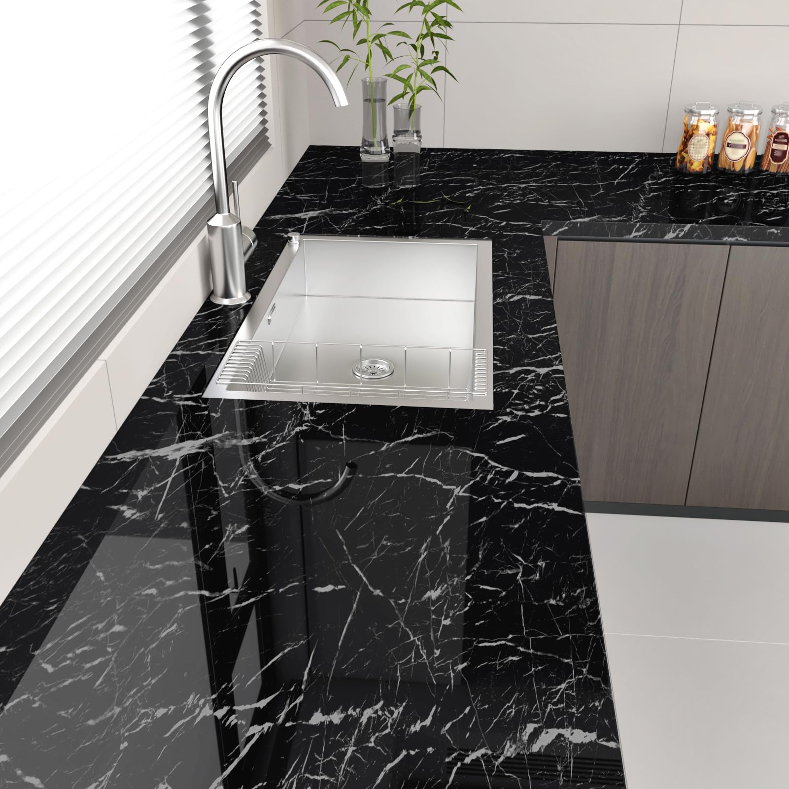 Papel tapiz autoadhesivo de marmol negro para renovar la encimera de la cocina