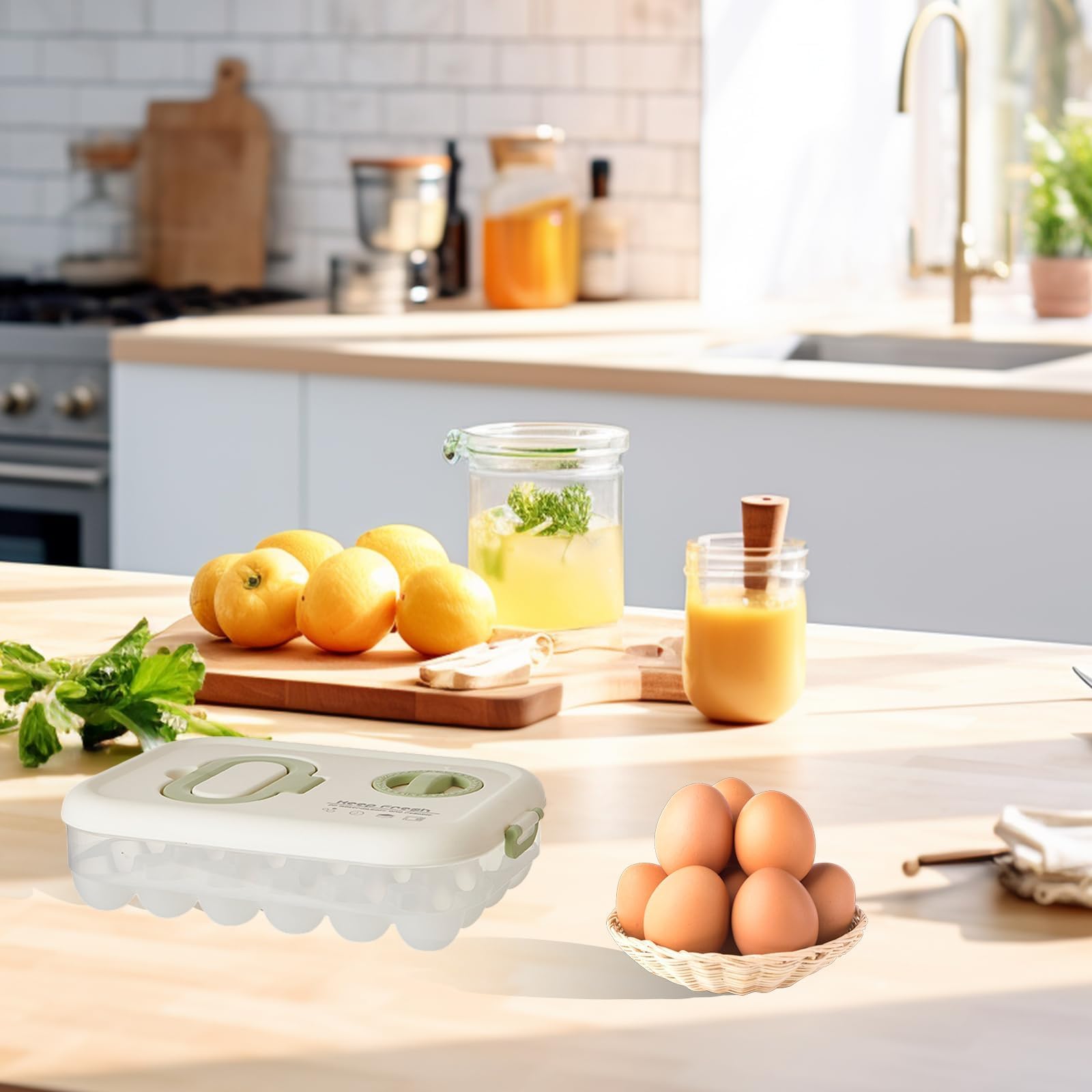 Huevera para frigorífico, caja de huevos de plástico con temporizador, 24 compartimentos, caja de almacenamiento portátil para huevos, caja de huevos con tapa, para refrigerador de cocina