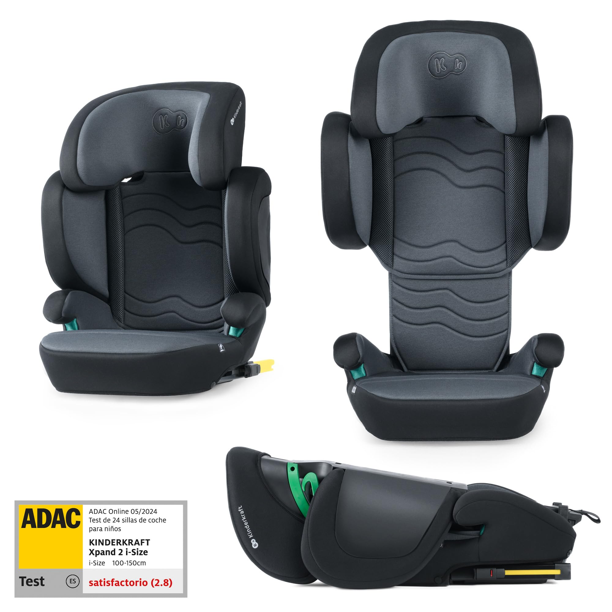 Kinderkraft XPAND2 I-Size, Silla de Coche Grupo 2/3, Reforzada, de 15 a 36 Kg, Negro