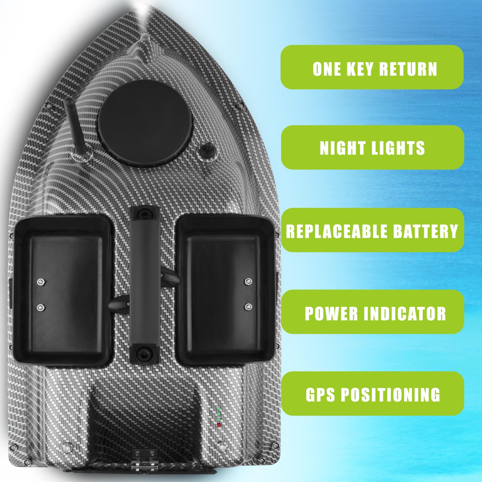 GPS-Smart-RC Wireless-Köder-Boot 2kg Laden automatischer Vorschub Return Fernbedienung 500M Entfernung Angel Nest Boot (Carbonfiber)