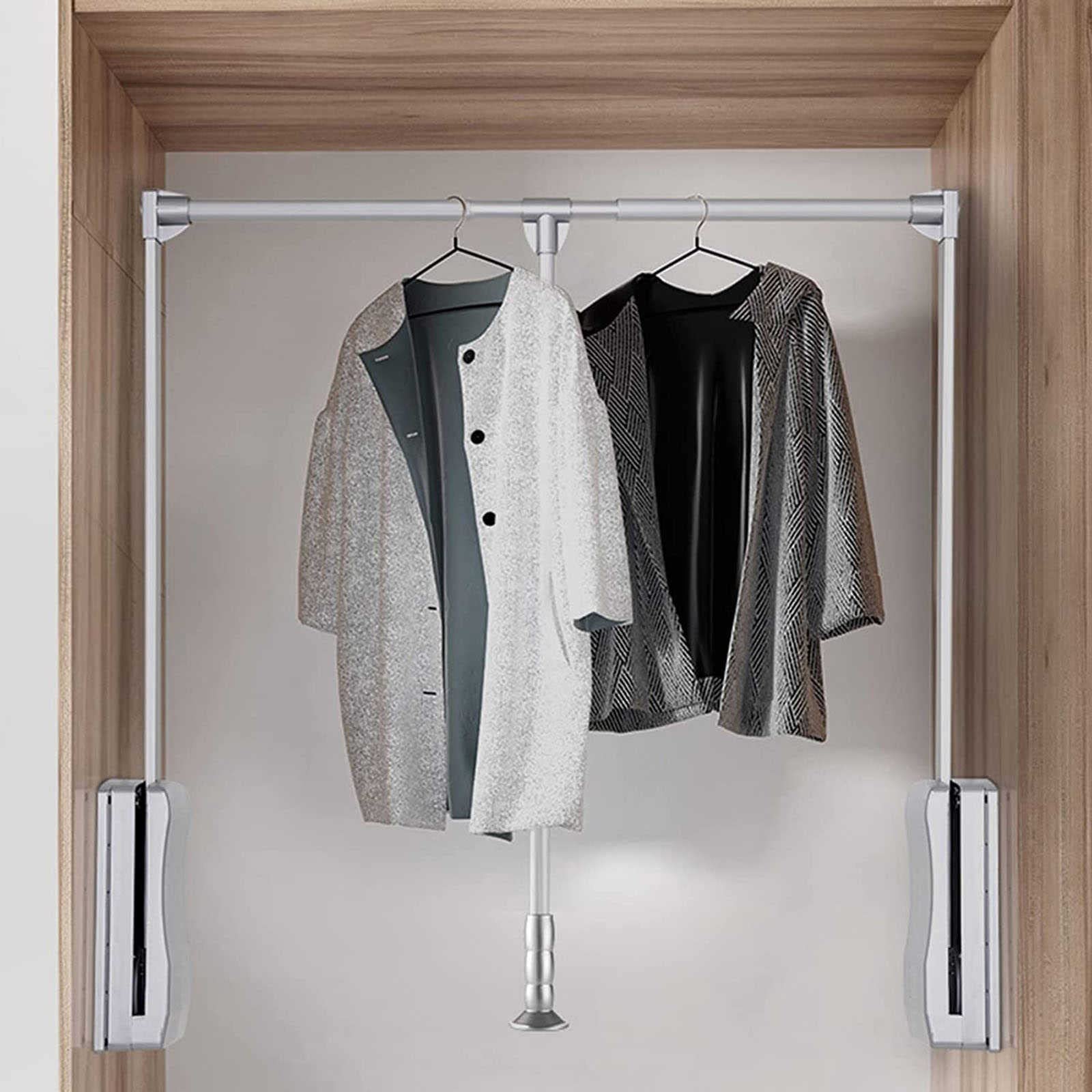 AYCDL Pull Down Wardrobe Rail, Adjustable Wardrobe Lift Lar Extendable Cloth Hanr Soft Return Sto System, Closet and Wardrobe Sto Soluts,Silver-830-1150mm