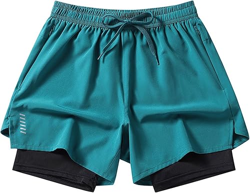 Running Shorts for Men 2 in 1 Quick Dry Lightweight 3 Inch Athletic Gym Shorts with Drawstring and Zipper Pockets