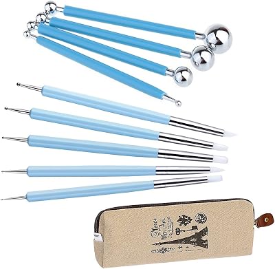 5PCS 5 X 2 Way Dotting Tool Rubber Brushes Wipe Out Tools and 4PCS Double-ended Metal Ceramic Clay Dotting Tools