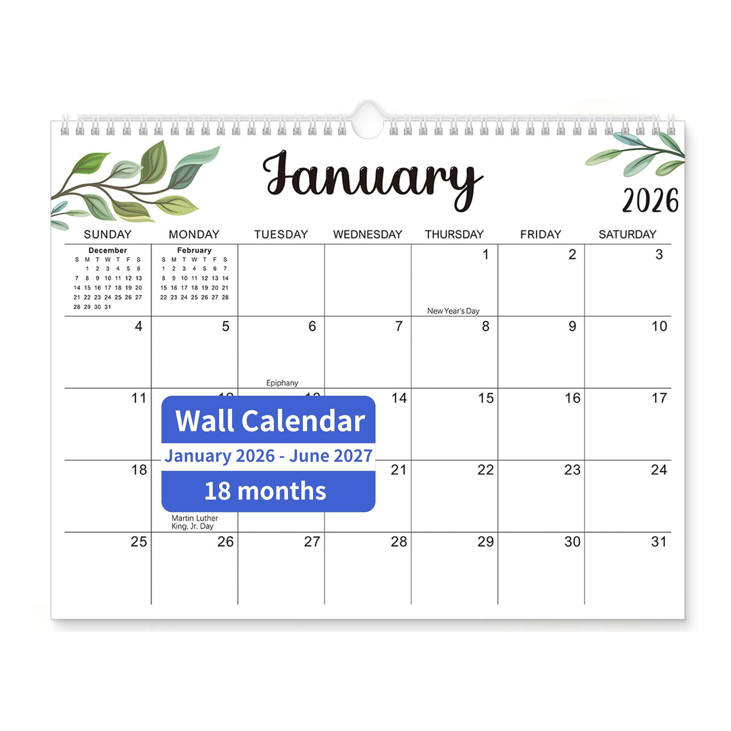 Calendario da parete 2026-2027, planner mensile gennaio-dicembre, 35,5 x 28,9 cm, grande formato con spazio di scrittura extra-large, carta spessa 120 g/m², specifico per pianificazione familiare e
