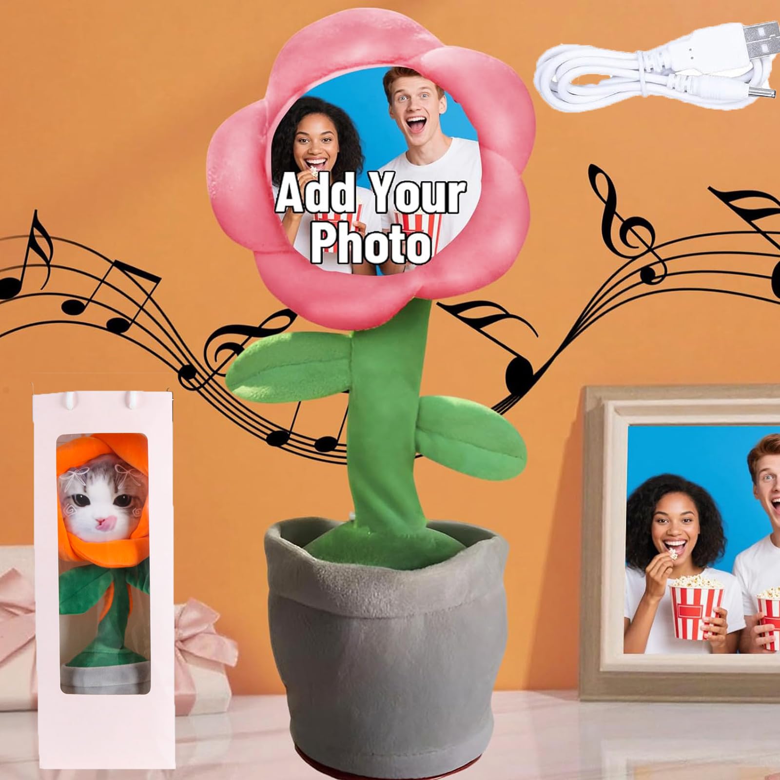 Personalised Dancing Sunflower Plush Toy Singing Bluetooth Version，Pink