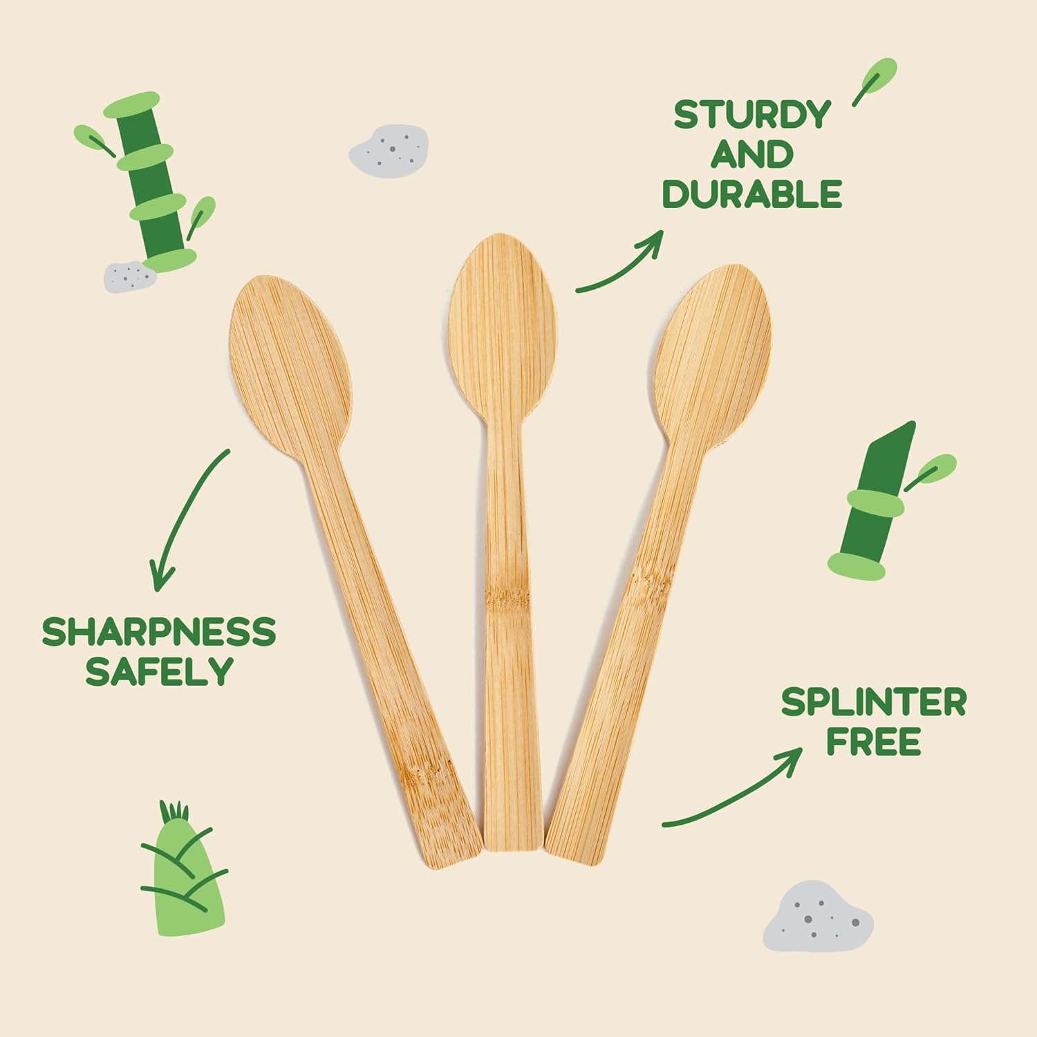 100% Bamboo Utensils - Carbonized Disposable Cutlery Biodegradable and Sanitized - Heavy Duty & Fully Functional (Spoon - 400 Pieces)