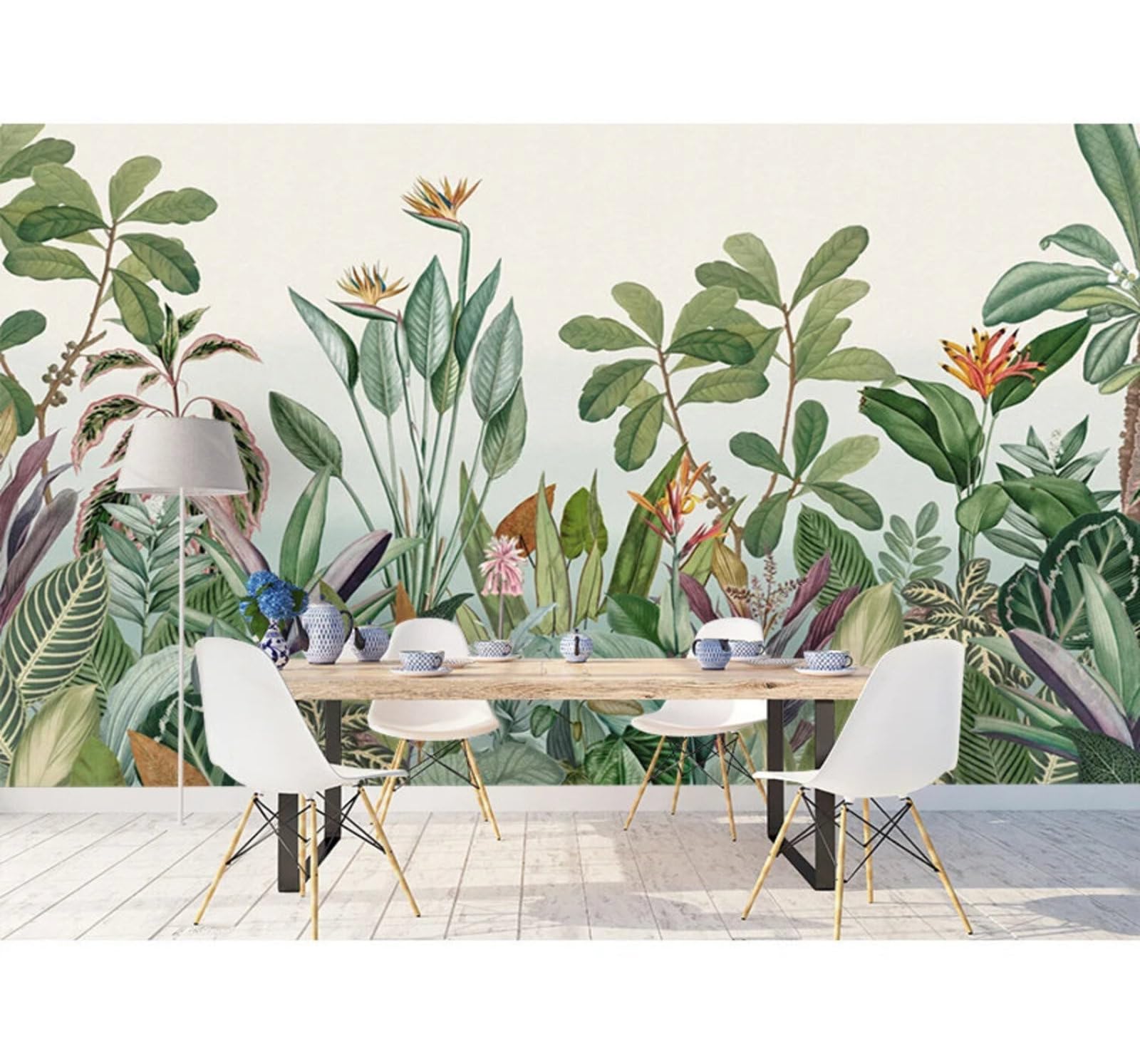 Wallpaper-3D-Xlm 250Cm×170Cm(B×H) Fresh Tropical Plants Jungle Scenery 3D Wallpaper Easy Install Feature Office Living Room Sofa Bedroom Tv Background Wall Decoration-250Cm×170Cm