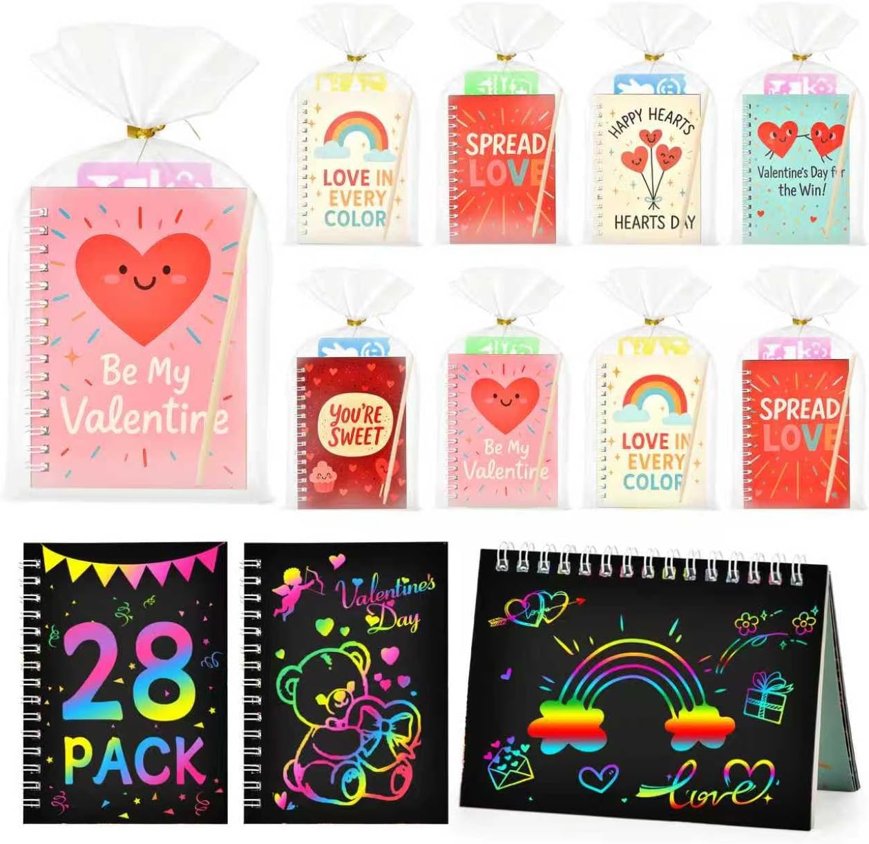 INACORN 28 Pack Easter Basket Stuffers for Kids - Rainbow Scratch Art Notebooks, Bulk Birthday Party Favors & Goodie Bag Stuffers, Non-Candy Classroom Gifts Student Prizes for Boys Girls 4-12