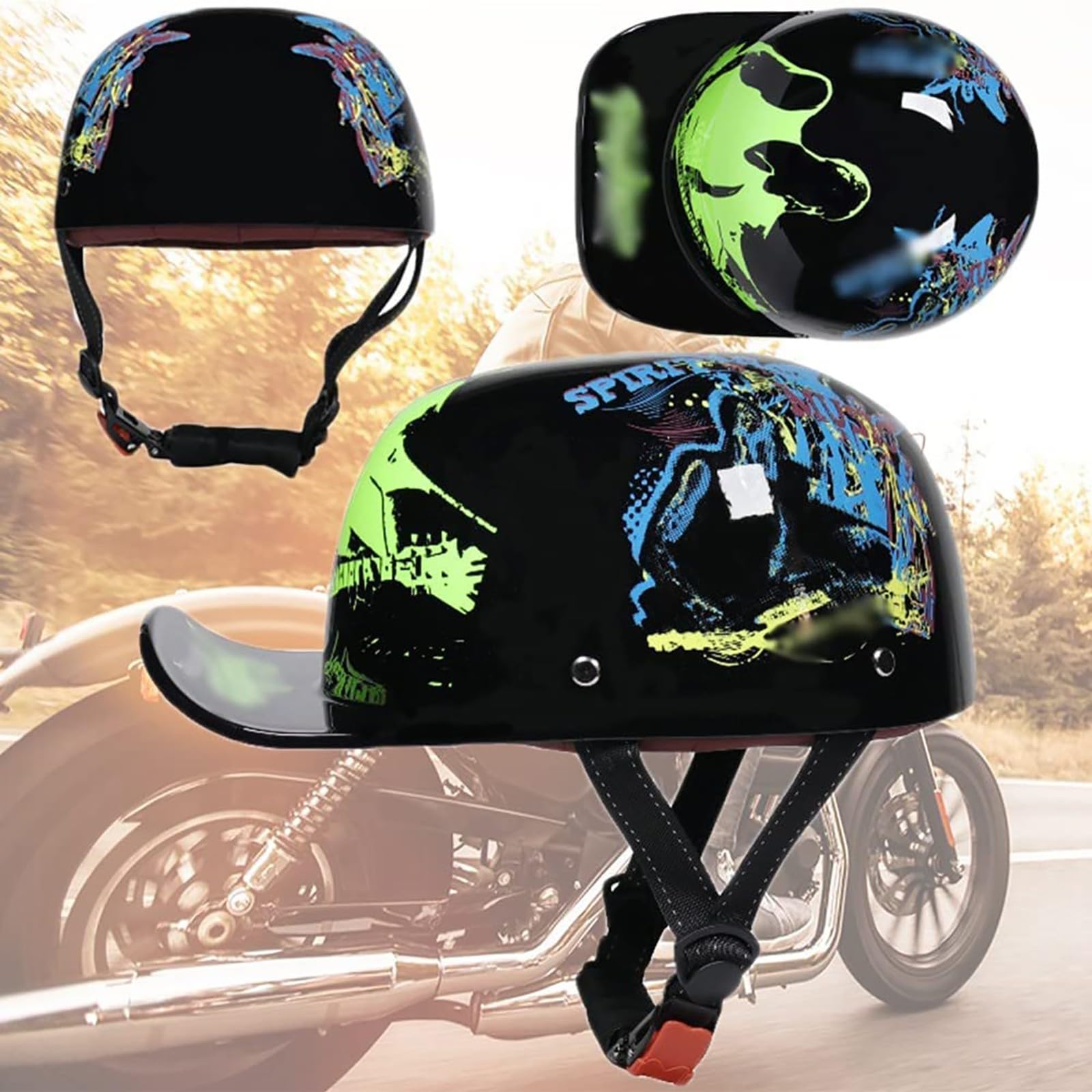 Amazon.co.jp: ドイツスタイルのオートバイヘルメット、レトロハーフ