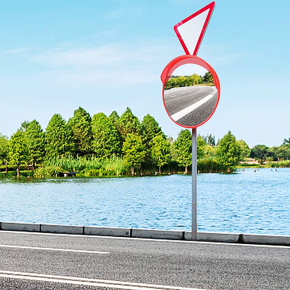 Specchio per Il Traffico Specchio per Punti ciechi di Sicurezza Stradale Convesso grandangolare per vialetto con Supporto Regolabile per vialetti, Garage e Magazzini (75 cm)