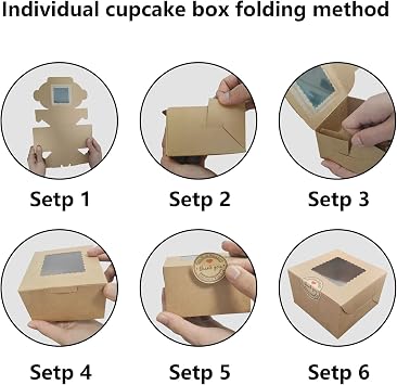 18 Pcs individual cupcake boxes,Single Cupcake Boxes,cake boxes for portions with Windows and 24 Stickers Kraft Candy Boxes for Cupcakes,Cookies Small Cakes Candy,Wedding Birthday Party Favors (Brown)