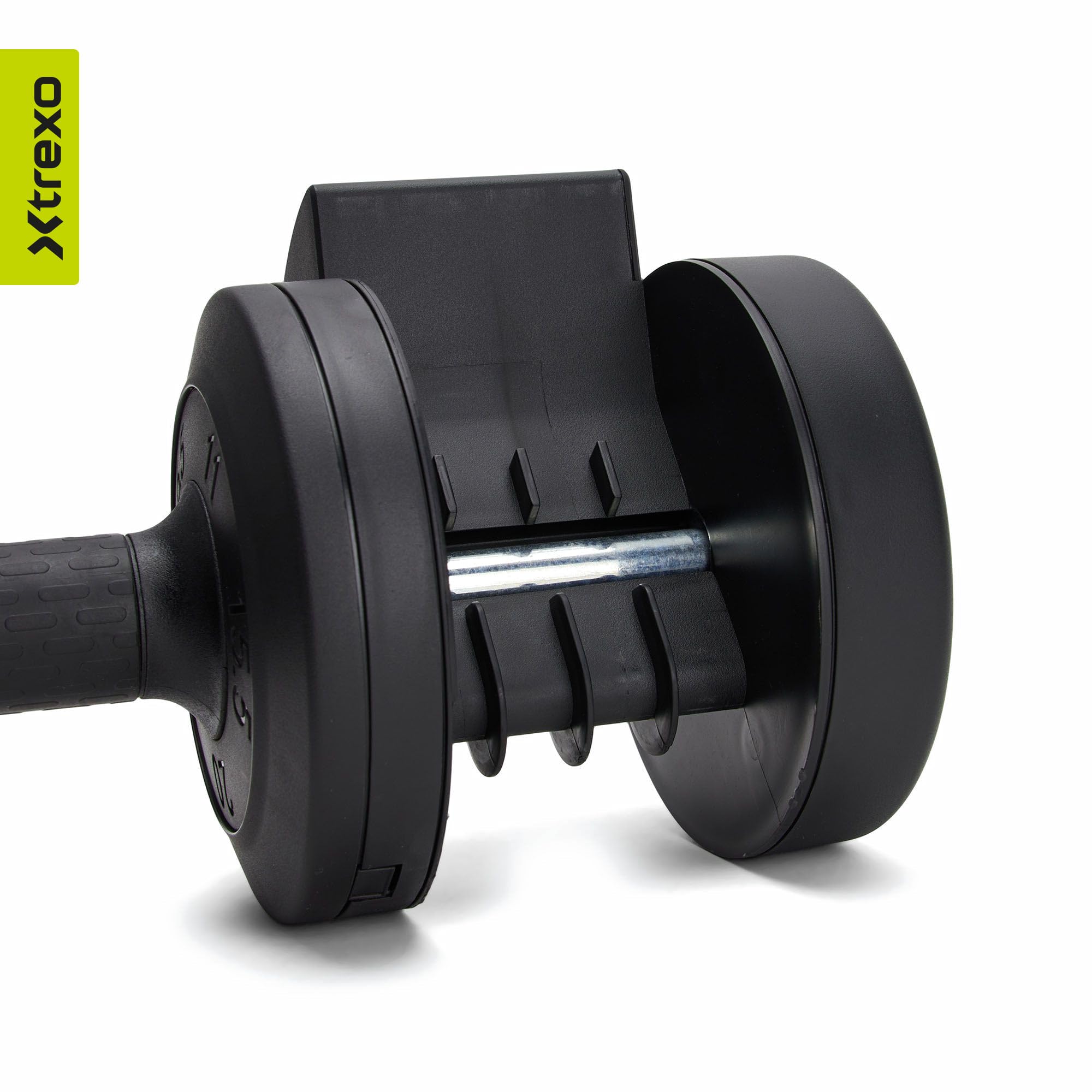 TREXO Multicolor - Mancuernas ajustables de 11,5 kg, de acero con mango antideslizante, ideal para el entrenamiento de fuerza en casa y en el gimnasio, mancuernas ajustables con base estable