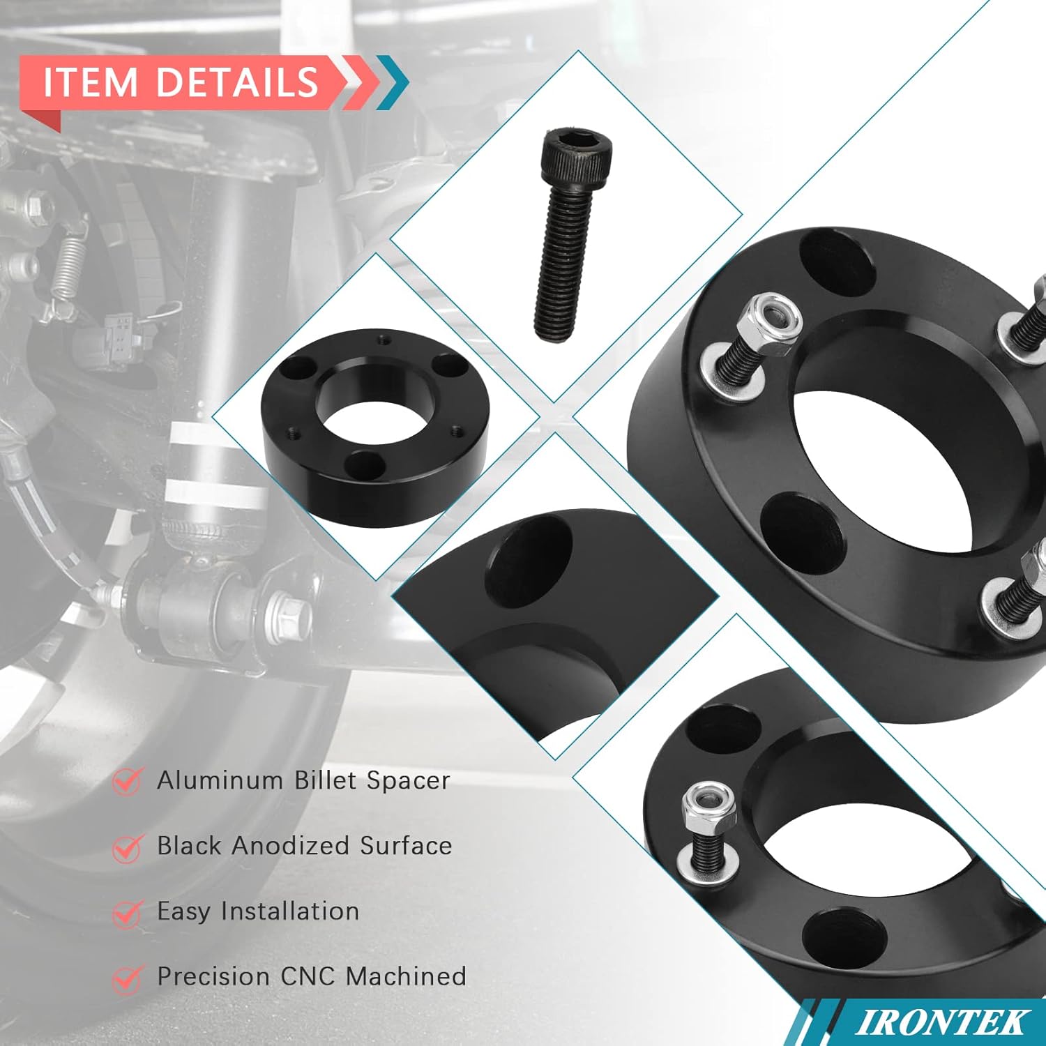 IRONTEK 2" Front Leveling Lift Kits Fit for Chevrolet 2007-2024 Silverado 1500, for GMC 2007-2024 Sierra 1500, 2 Inch Front Strut Spacer Suspension Lift Kit Lift Spacers