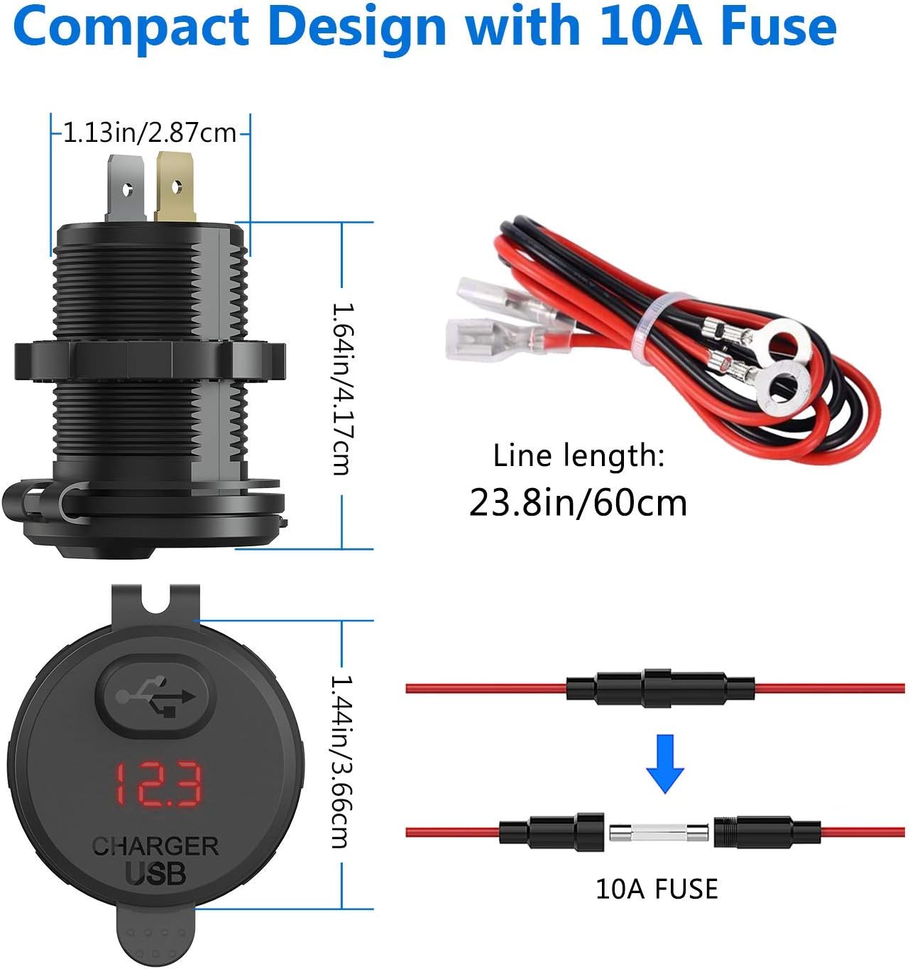 USB Charger Socket, CHGeek 18W 12V/24V Quick Charge 3.0 USB Car Charger Power Outlet Adapter Waterproof with On Off Switch LED Digital Play for Car RV ATV Boat Marine Motorcycle