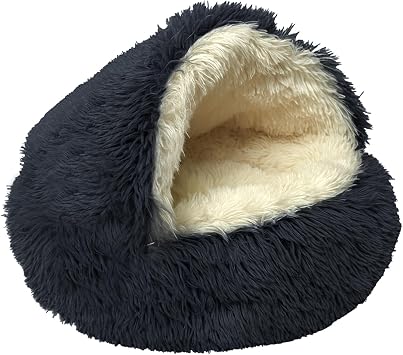 ShinHye Cat Bed Round Plush Fluffy Hooded Cat Bed Cave, Cozy for Indoor Cats or Small Dog beds, Soothing Pet Beds Doughnut Calm Anti-nxiety Dog Bed - Waterproof Bottom Washable 2020inch, Dark Grey