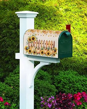 Mailbox Covers Thanksgiving Pumpkin Fall Sunflower Mail Box Cover Magnetic Standard Size,Maple Leaf Fence Retro Linen Mailbox Wraps Post Box Cover for Outdoor Garden Yard Patio Decor