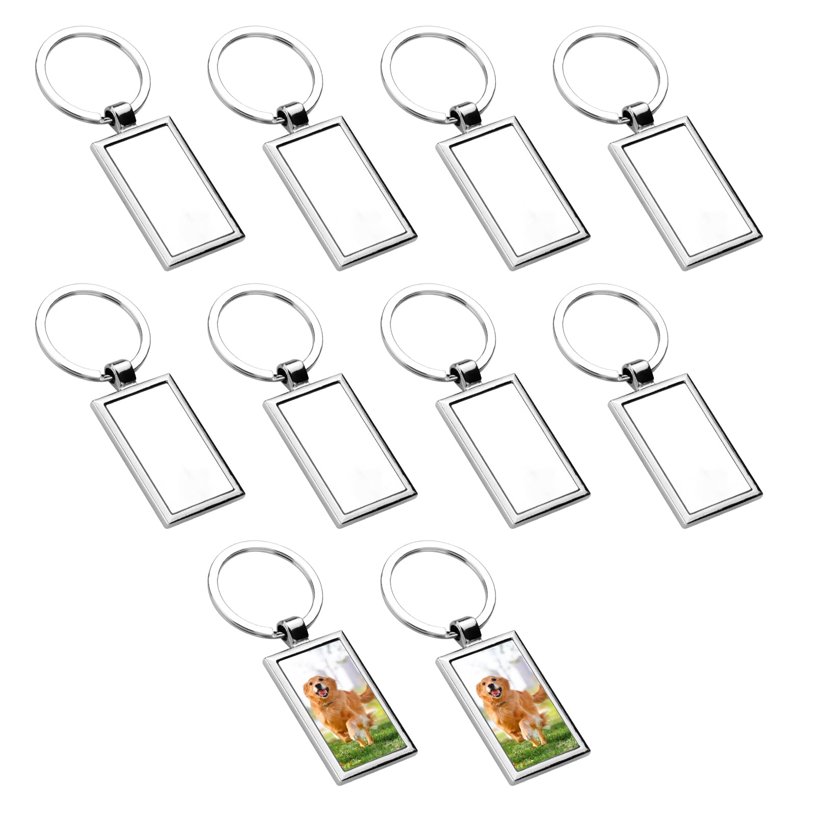 Realand 10 Pieces Rectangle Metal Sublimation Keychain Blanks, Heat Transfer Blank Keychains Bulk Pendant with Key Rings for Photo Picture Present DIY Crafts