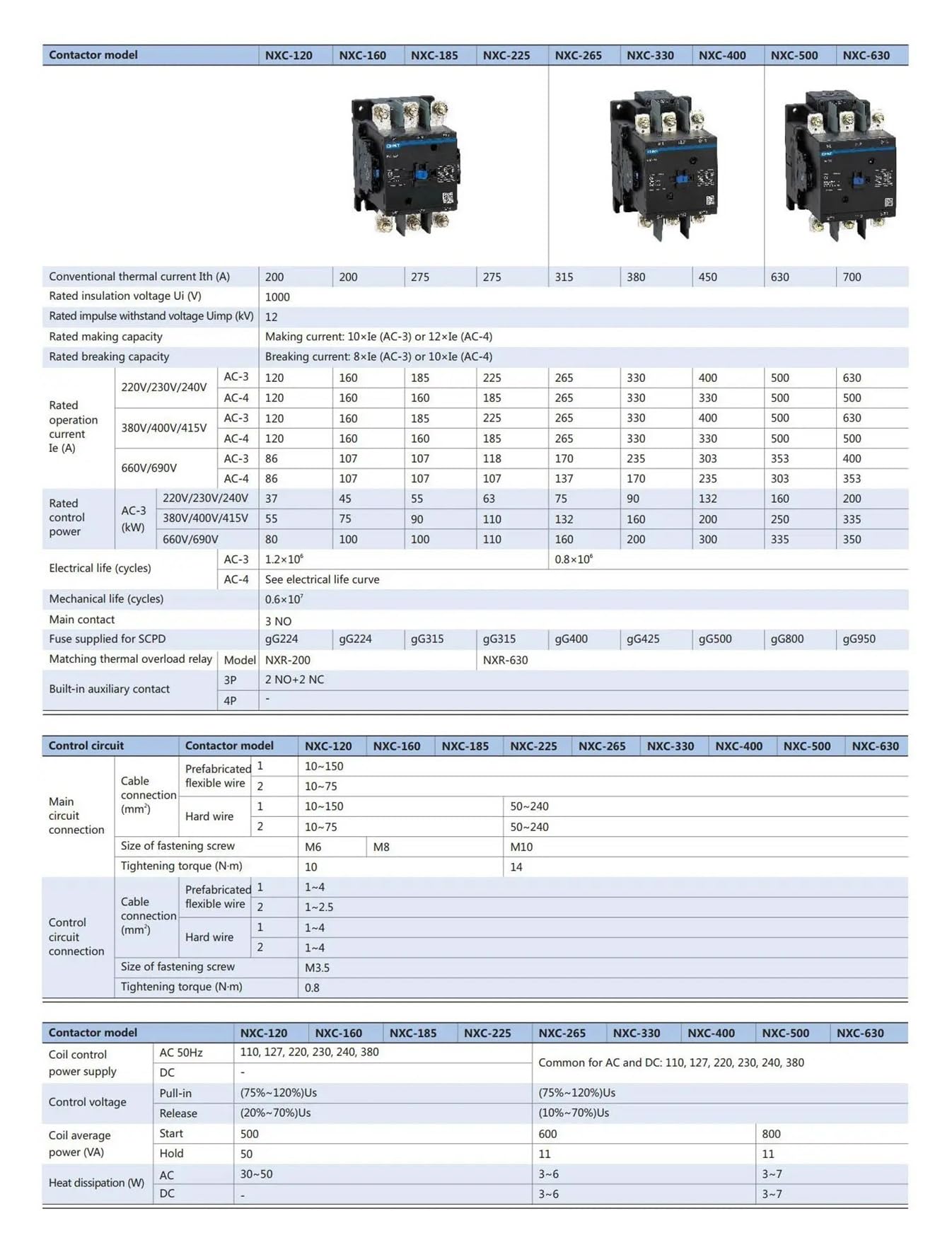 Stycznik NXC-185 185 A AC 24V 36 V 48 V 110 V 127V 220 V 380V 415 V Ustaw i wytnij obwód na długich dystansach (AC 36V)