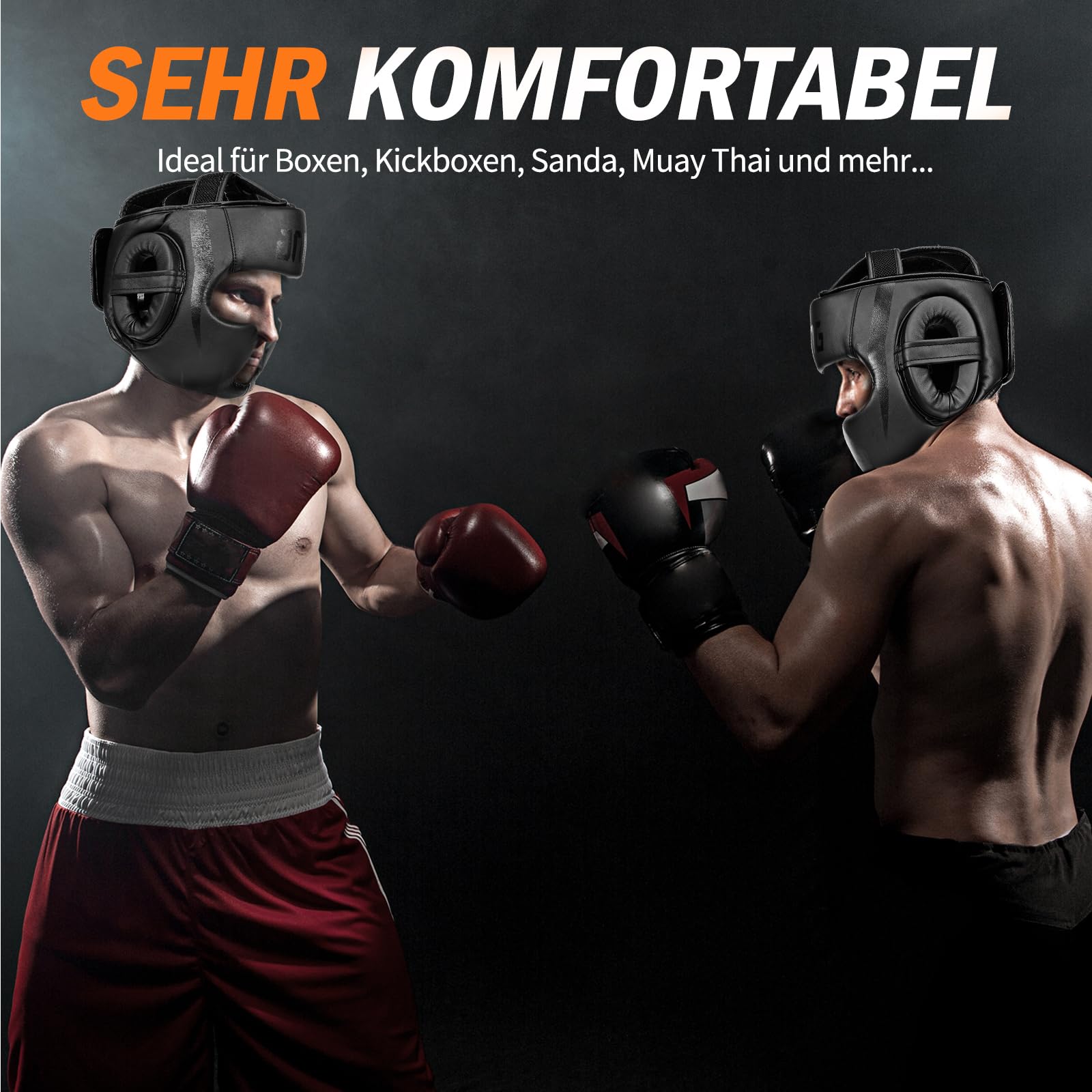FIVING Kopfbedeckung für Boxen, kopfschützer für Kampfsport, MMA Training,Kickboxing Kopfbedeckung, Helm für Muay Thai, Grappling, Kickboxing (Schwarz, M)