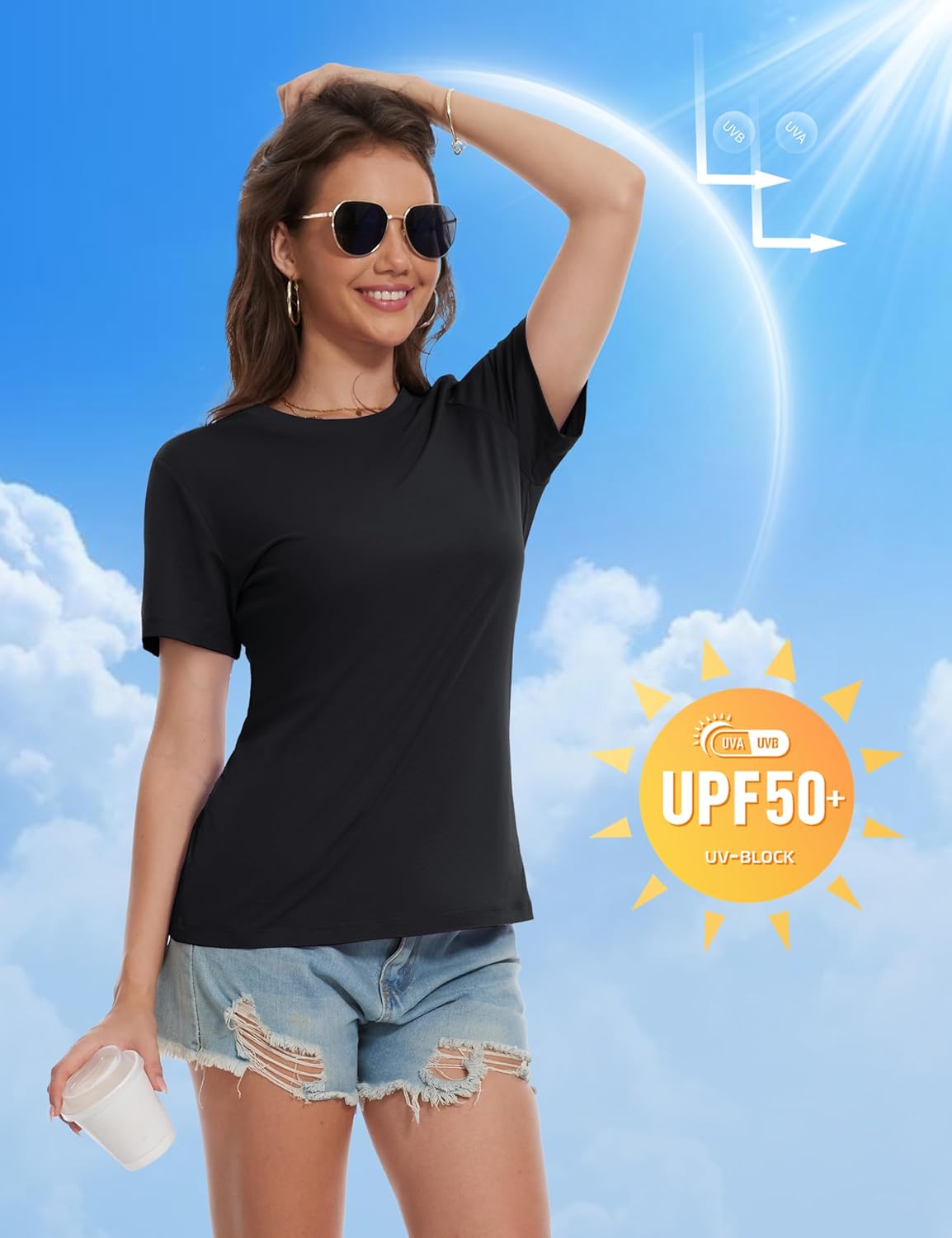 MAGCOMSEN Cotton Short Sleeve Shirts for Women Crew Neck T Shirts UPF50+ Trendy Casual Summer Tops Basic Tee - Image 5