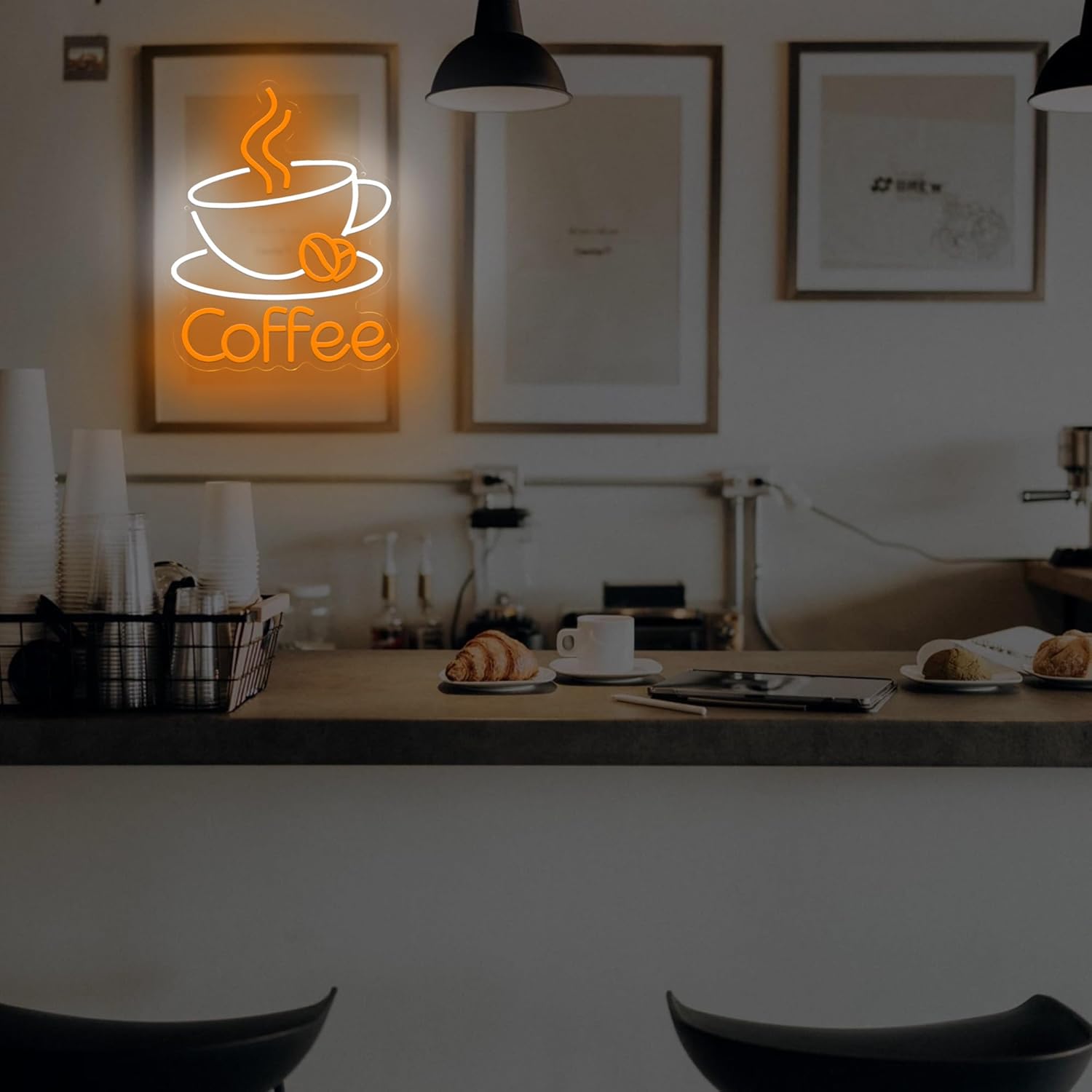 Coffee Neon Sign Coffee LED Sign for Wall Decoration Cafe Restaurant Living Room Party Decoration Gift for Friends (12.7 * 15.6 inches)