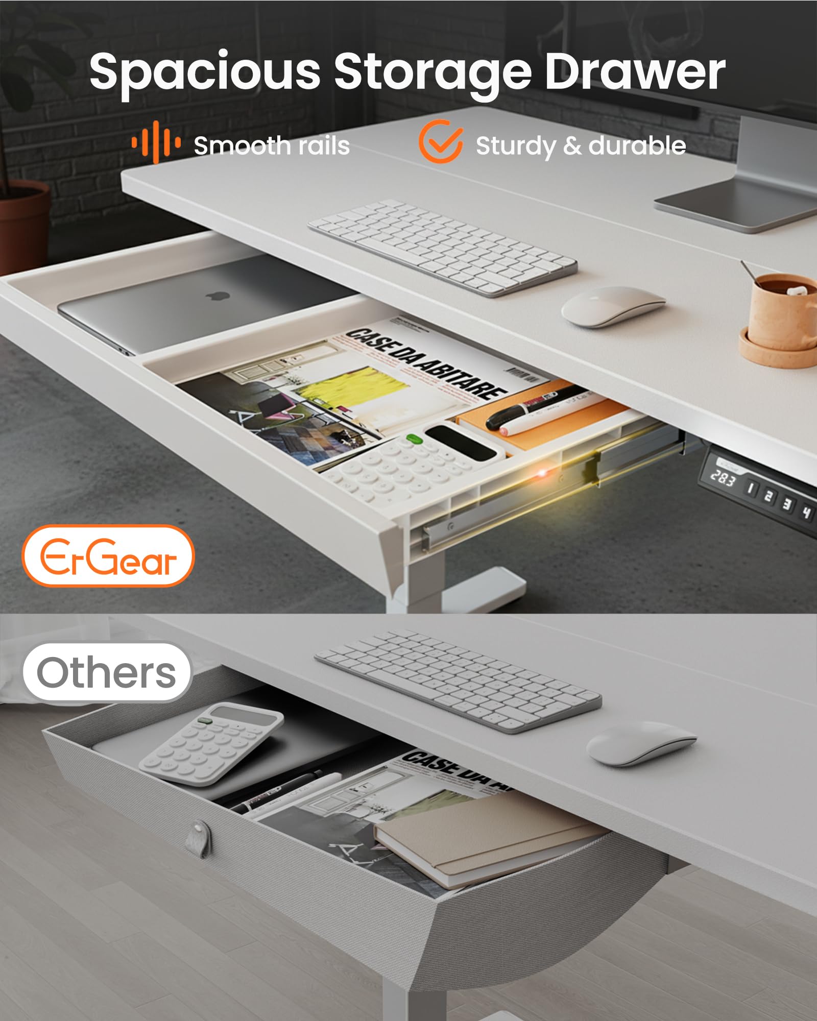 ErGear 44 inch Electric Standing Desk with Drawers Adjustable Height with Storgear 4 Memory Height Settings Sit Stand — view 5