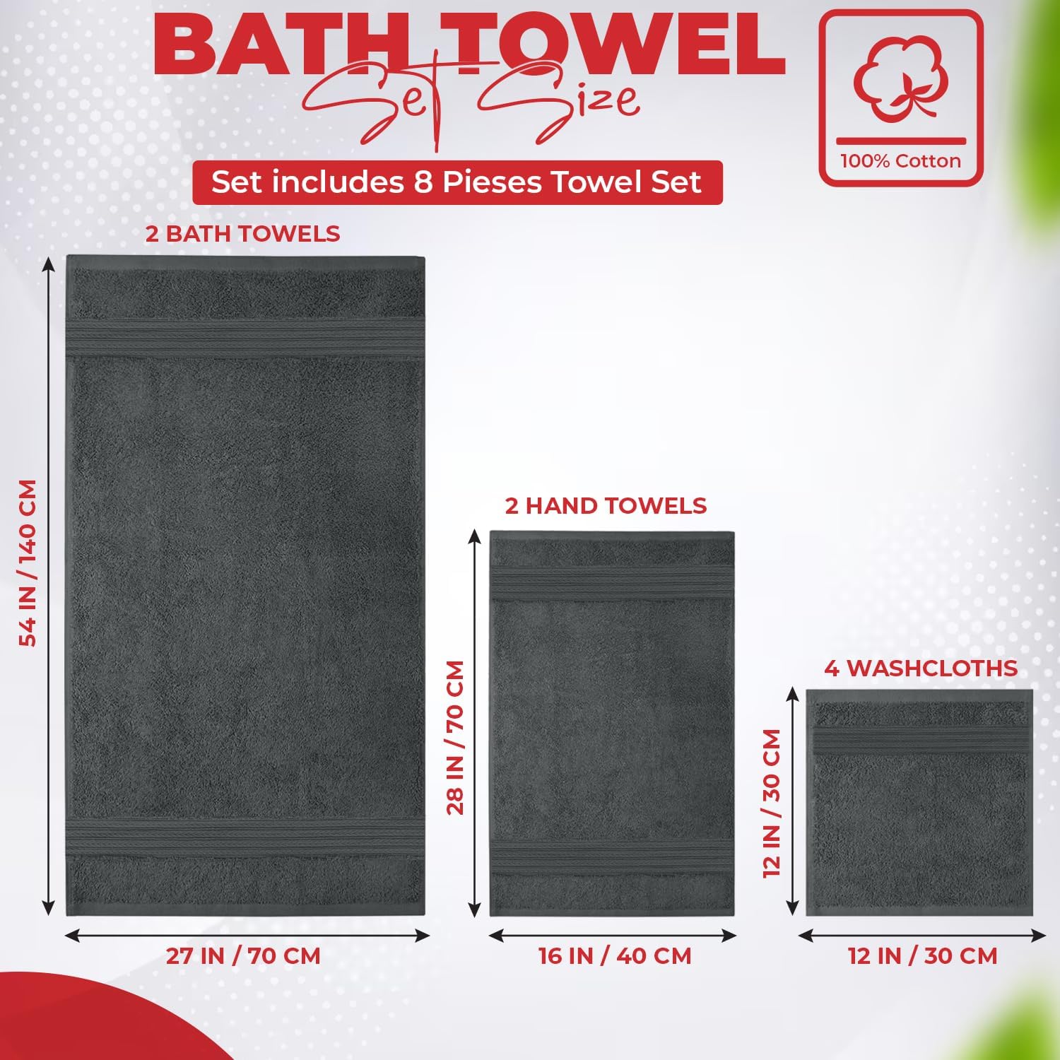 RIVERSIDE 10 Pc Towel Bundle – Includes 2 Bath Sheets (35x70”) + 8 Pc Towel Set [2 Bath Towels (27x54”), 2 Hand Towels (16x28”), 4 Washcloths (12x12”)] – 100% Cotton, Soft, Absorbent & Durable